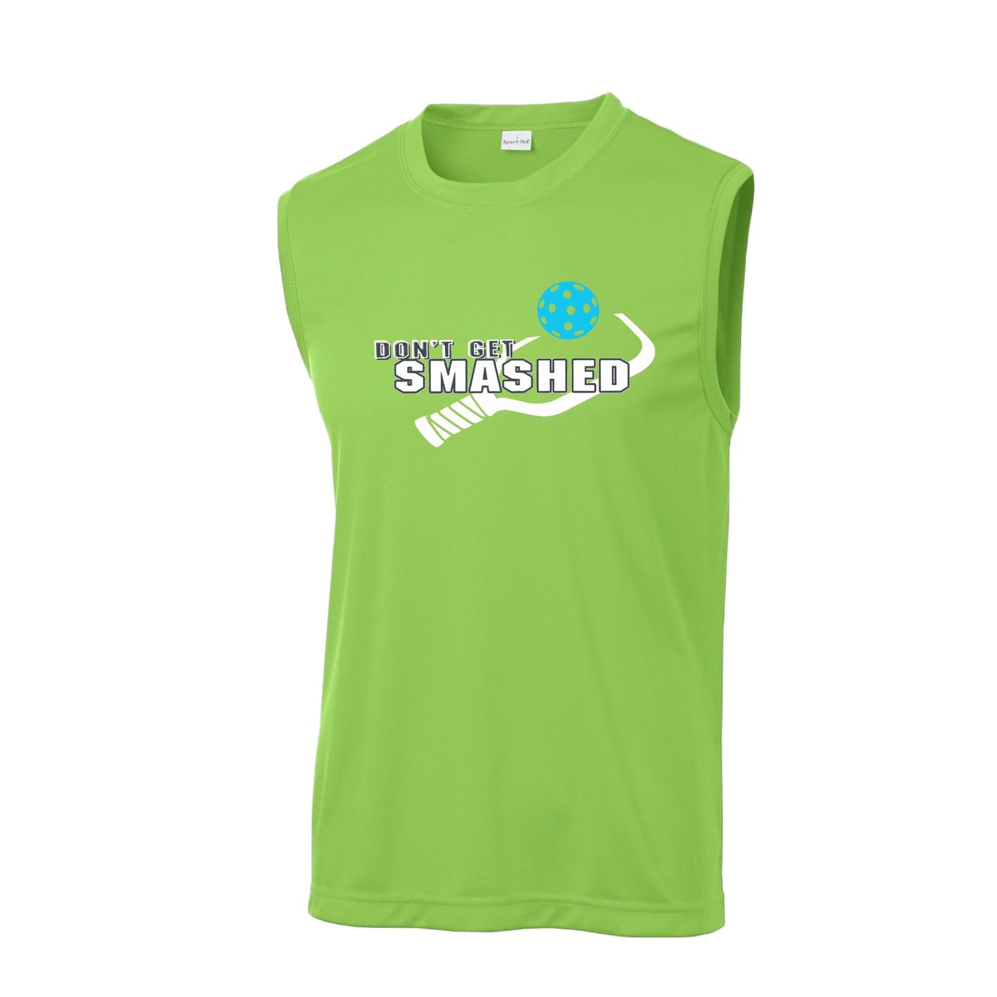 Don't Get Smashed With Pickleballs (Cyan Green Orange Pink Stars) Customizable | Men's Sleeveless Pickleball Performance T-Shirt | 100% Polyester