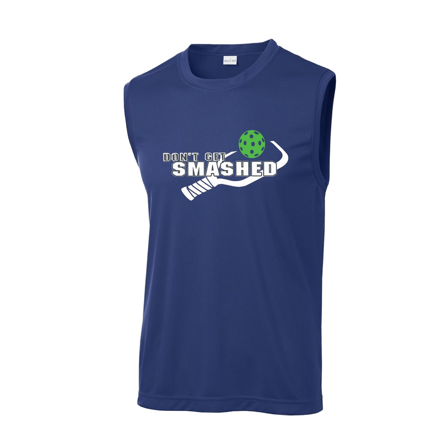 Don't Get Smashed With Pickleballs (Cyan Green Orange Pink Stars) Customizable | Men's Sleeveless Pickleball Performance T-Shirt | 100% Polyester