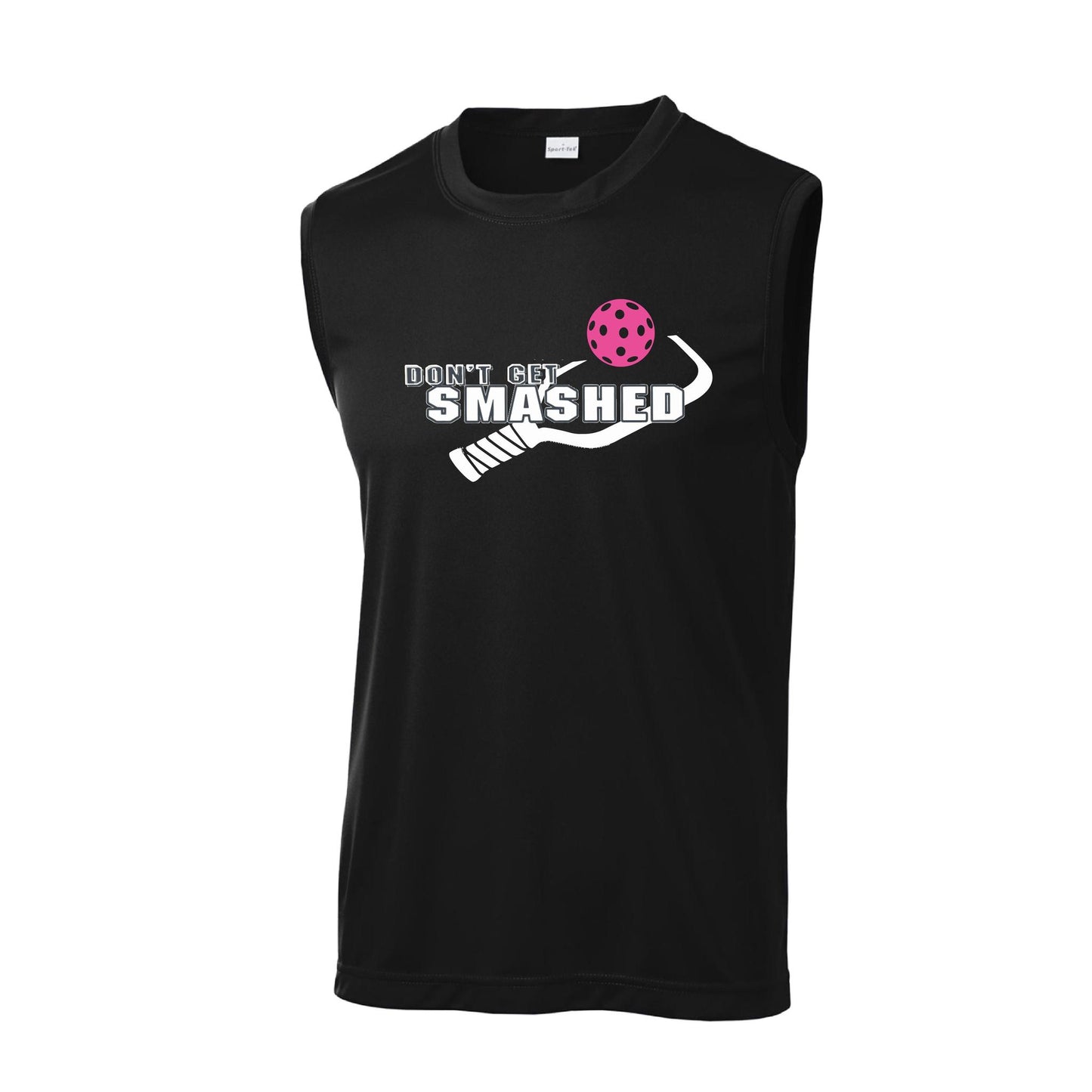 Don't Get Smashed With Pickleballs (Cyan Green Orange Pink Stars) Customizable | Men's Sleeveless Pickleball Performance T-Shirt | 100% Polyester
