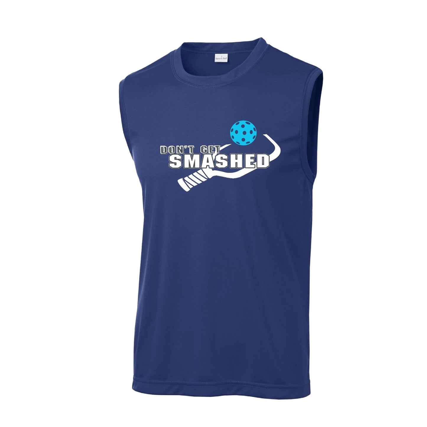 Don't Get Smashed With Pickleballs (Cyan Green Orange Pink Stars) Customizable | Men's Sleeveless Pickleball Performance T-Shirt | 100% Polyester