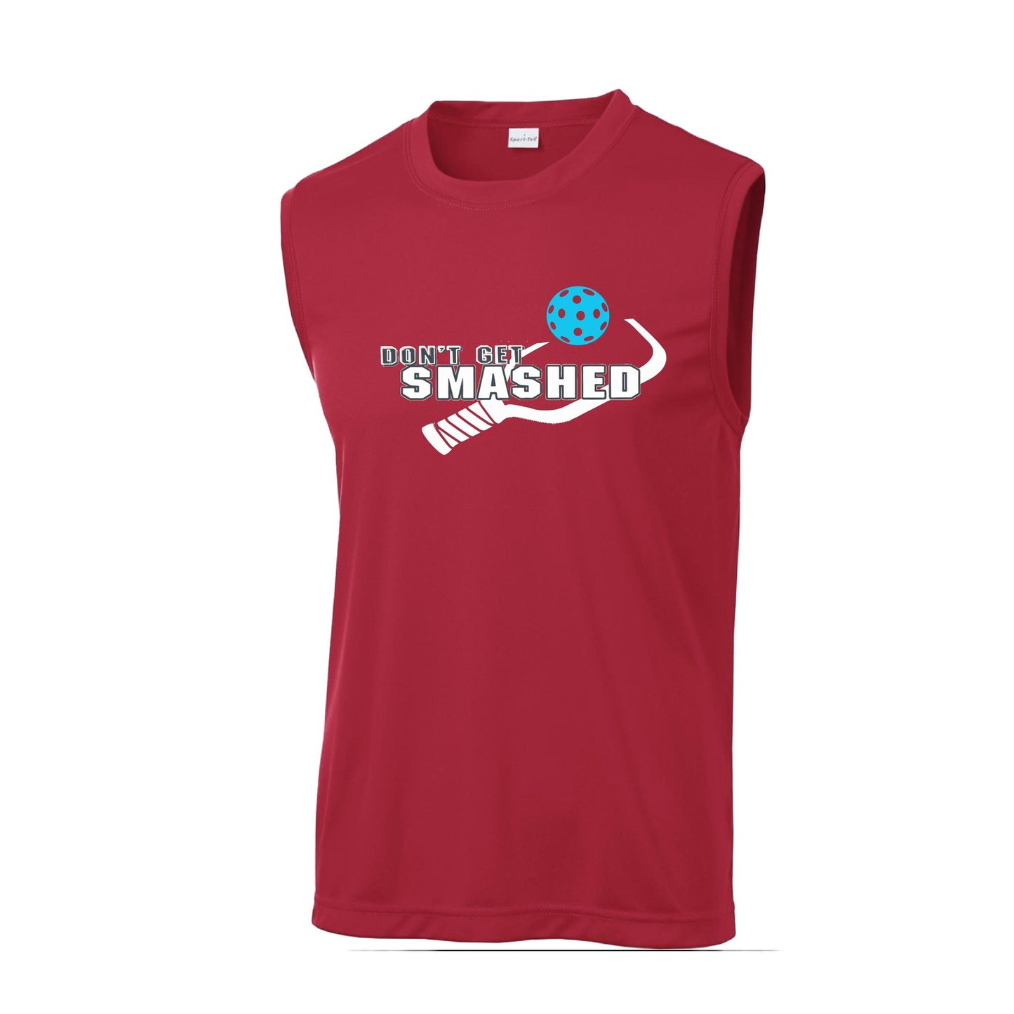 Don't Get Smashed With Pickleballs (Cyan Green Orange Pink Stars) Customizable | Men's Sleeveless Pickleball Performance T-Shirt | 100% Polyester