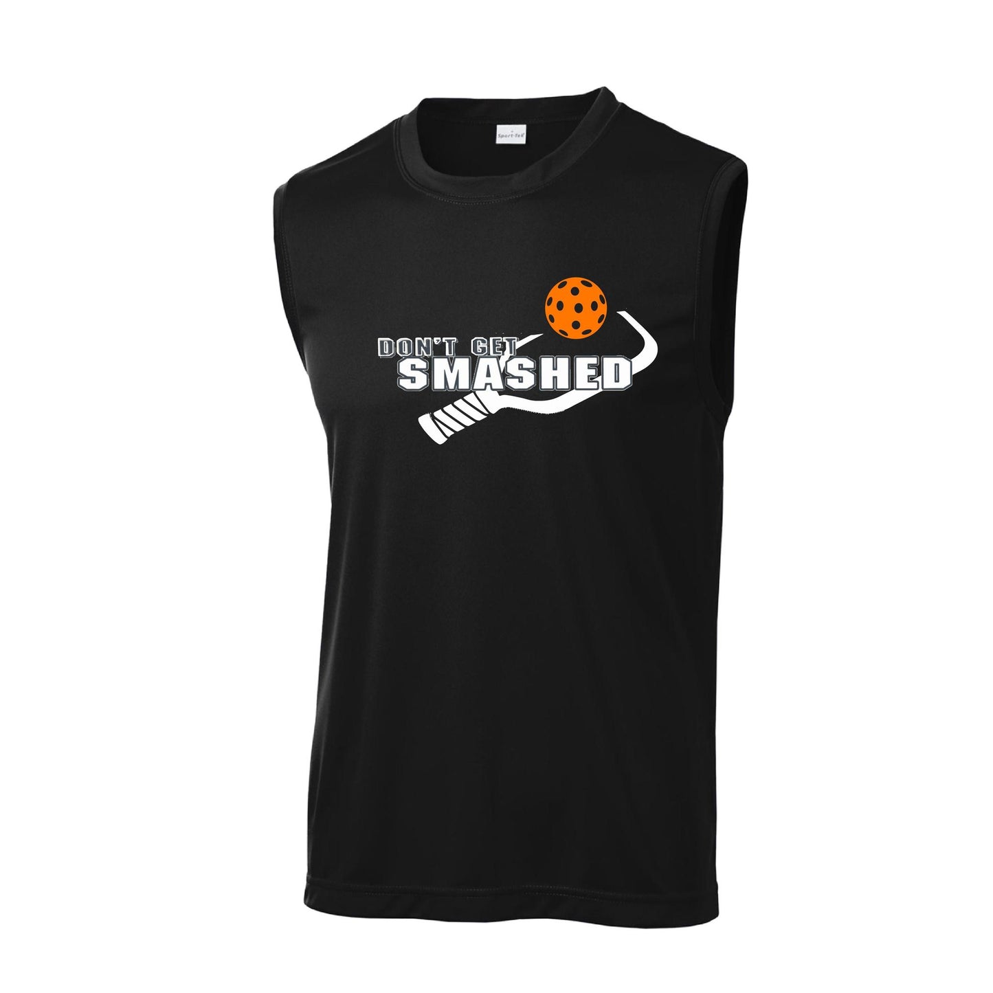 Don't Get Smashed With Pickleballs (Cyan Green Orange Pink Stars) Customizable | Men's Sleeveless Pickleball Performance T-Shirt | 100% Polyester