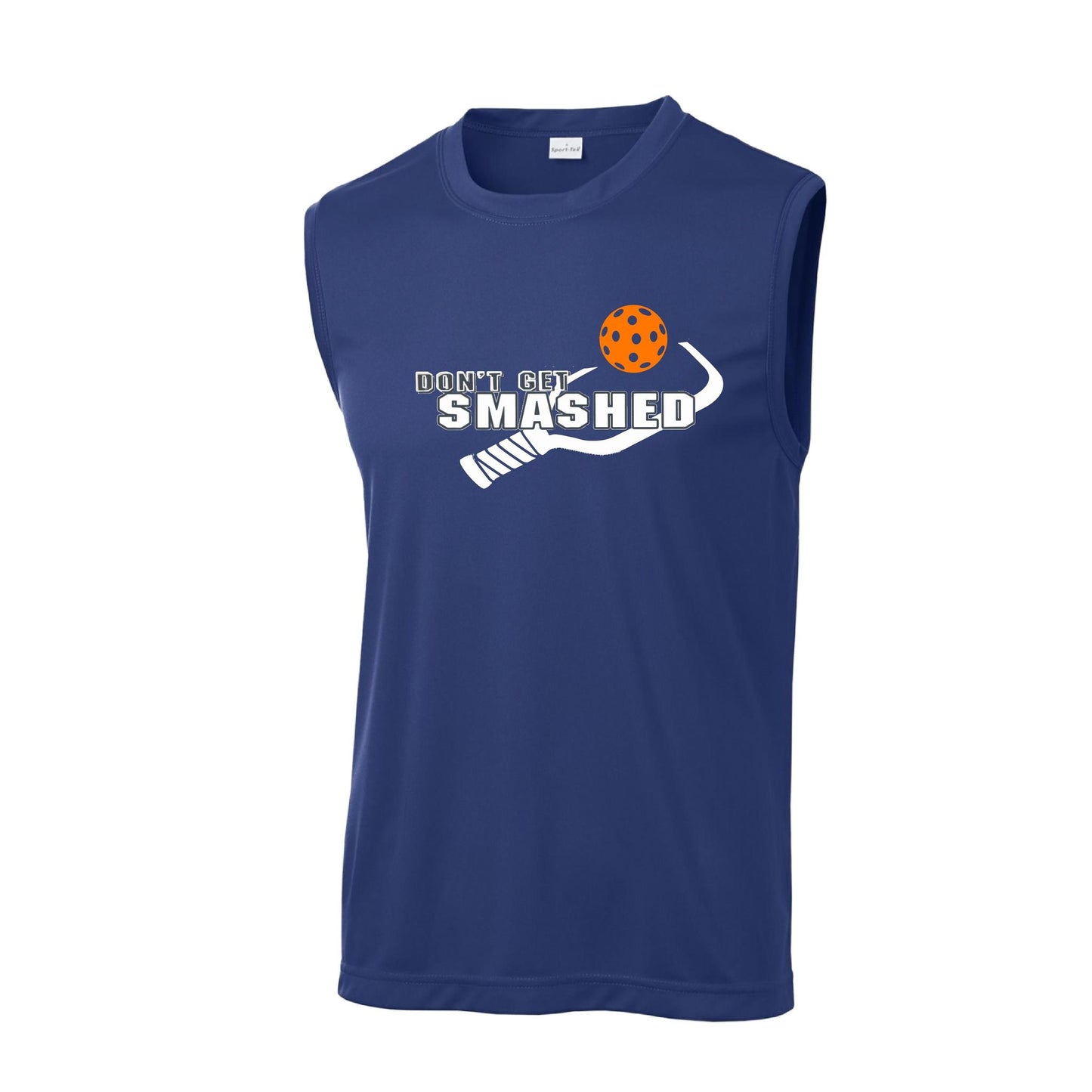 Don't Get Smashed With Pickleballs (Cyan Green Orange Pink Stars) Customizable | Men's Sleeveless Pickleball Performance T-Shirt | 100% Polyester