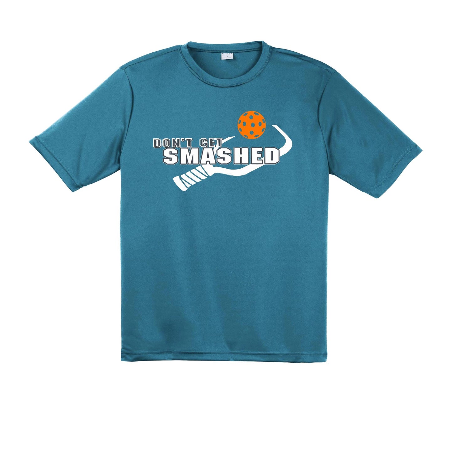 Don't Get Smashed With Pickleballs (Cyan Orange Pink) Customizable | Men's Short Sleeve Pickleball Performance T-Shirt | 100% Polyester