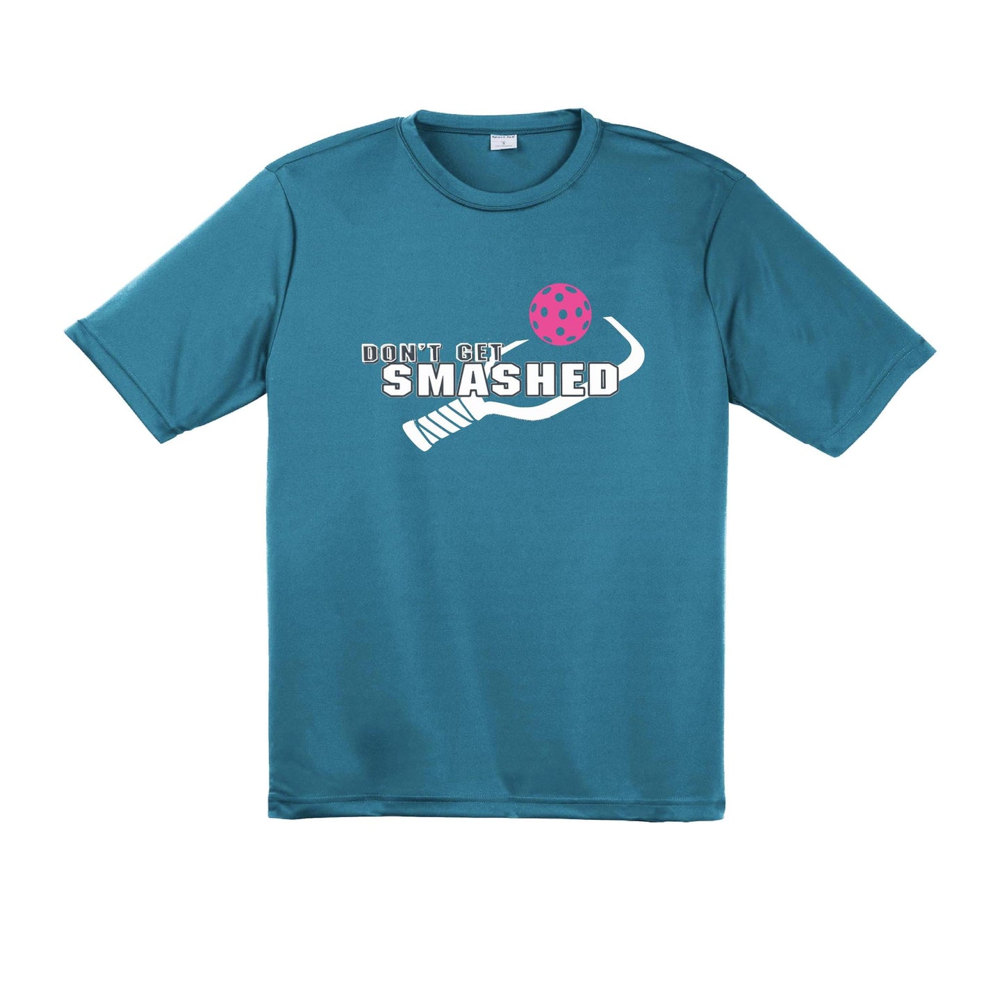 Don't Get Smashed With Pickleballs (Cyan Orange Pink) Customizable | Men's Short Sleeve Pickleball Performance T-Shirt | 100% Polyester