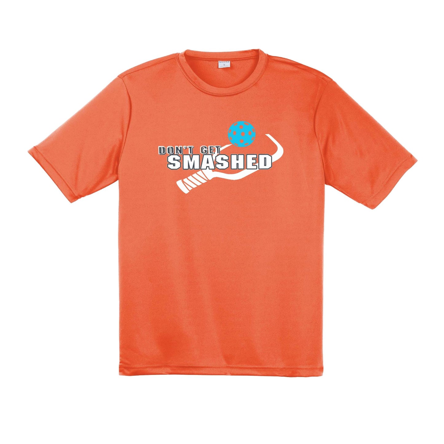 Don't Get Smashed With Pickleballs (Cyan Orange Pink) Customizable | Men's Short Sleeve Pickleball Performance T-Shirt | 100% Polyester