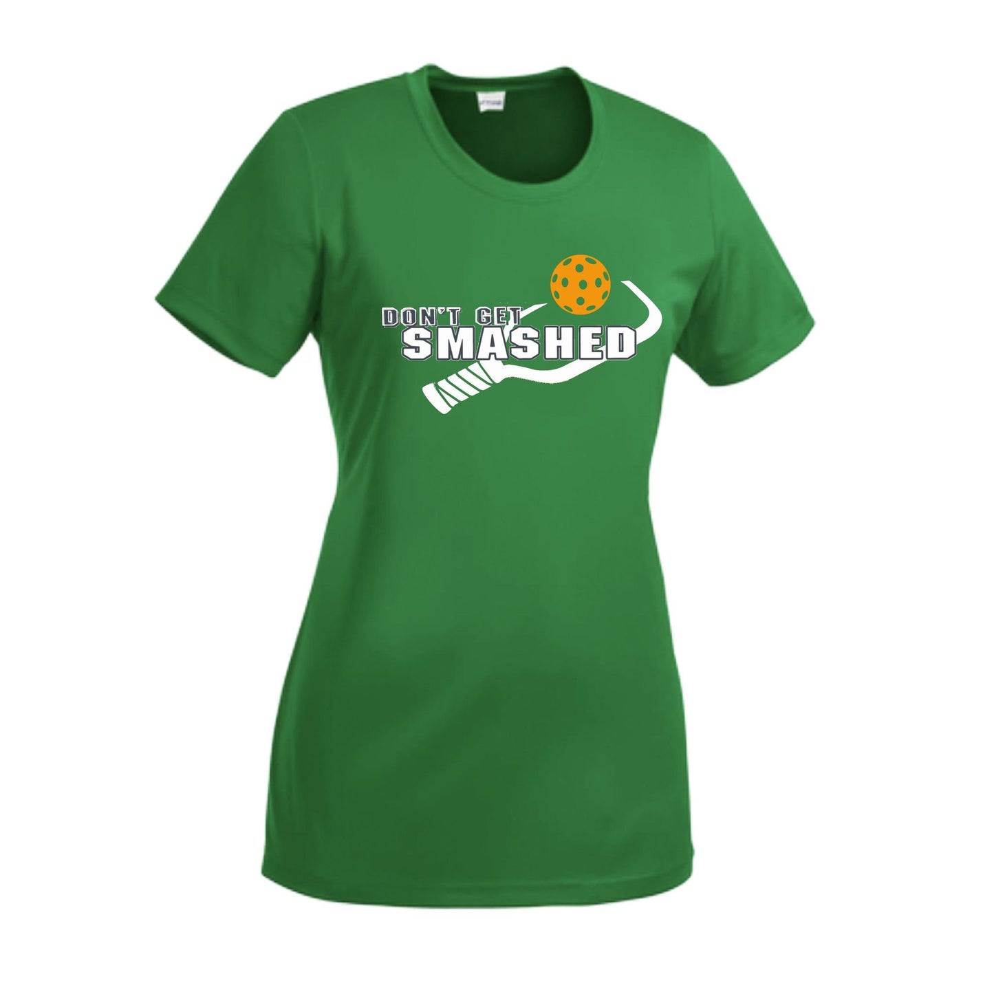 Don't Get Smashed With Pickleballs (Cyan Orange Pink) Customizable | Women’s Short Sleeve Crewneck Athletic Performance T-Shirts | 100% Polyester