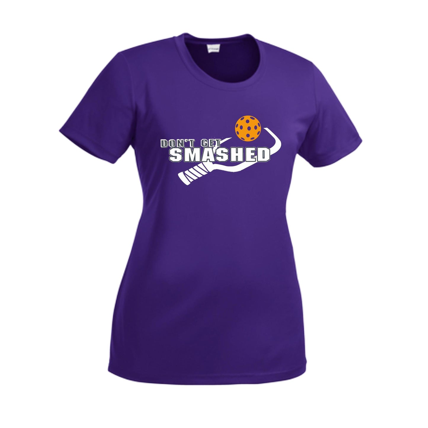 Don't Get Smashed With Pickleballs (Cyan Orange Pink) Customizable | Women’s Short Sleeve Crewneck Athletic Performance T-Shirts | 100% Polyester