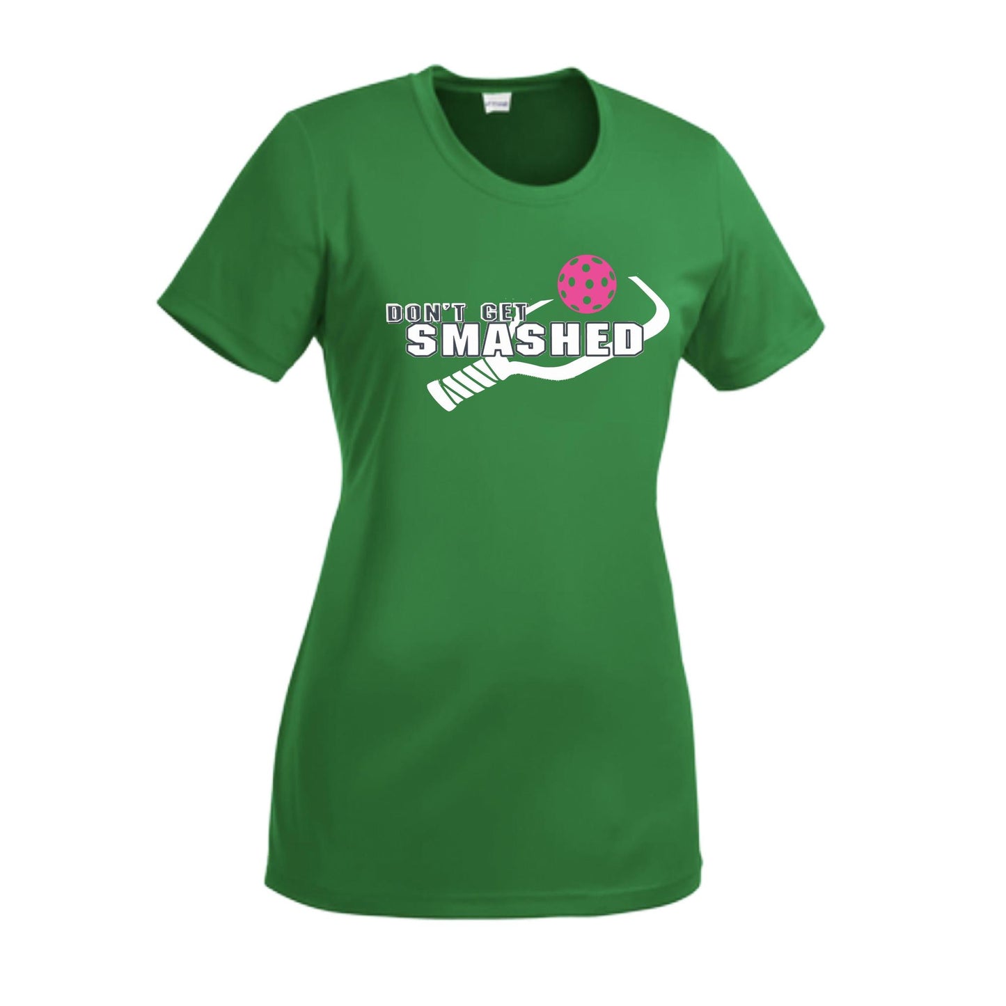 Don't Get Smashed With Pickleballs (Cyan Orange Pink) Customizable | Women’s Short Sleeve Crewneck Athletic Performance T-Shirts | 100% Polyester
