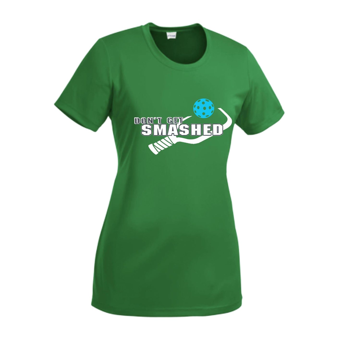 Don't Get Smashed With Pickleballs (Cyan Orange Pink) Customizable | Women’s Short Sleeve Crewneck Athletic Performance T-Shirts | 100% Polyester