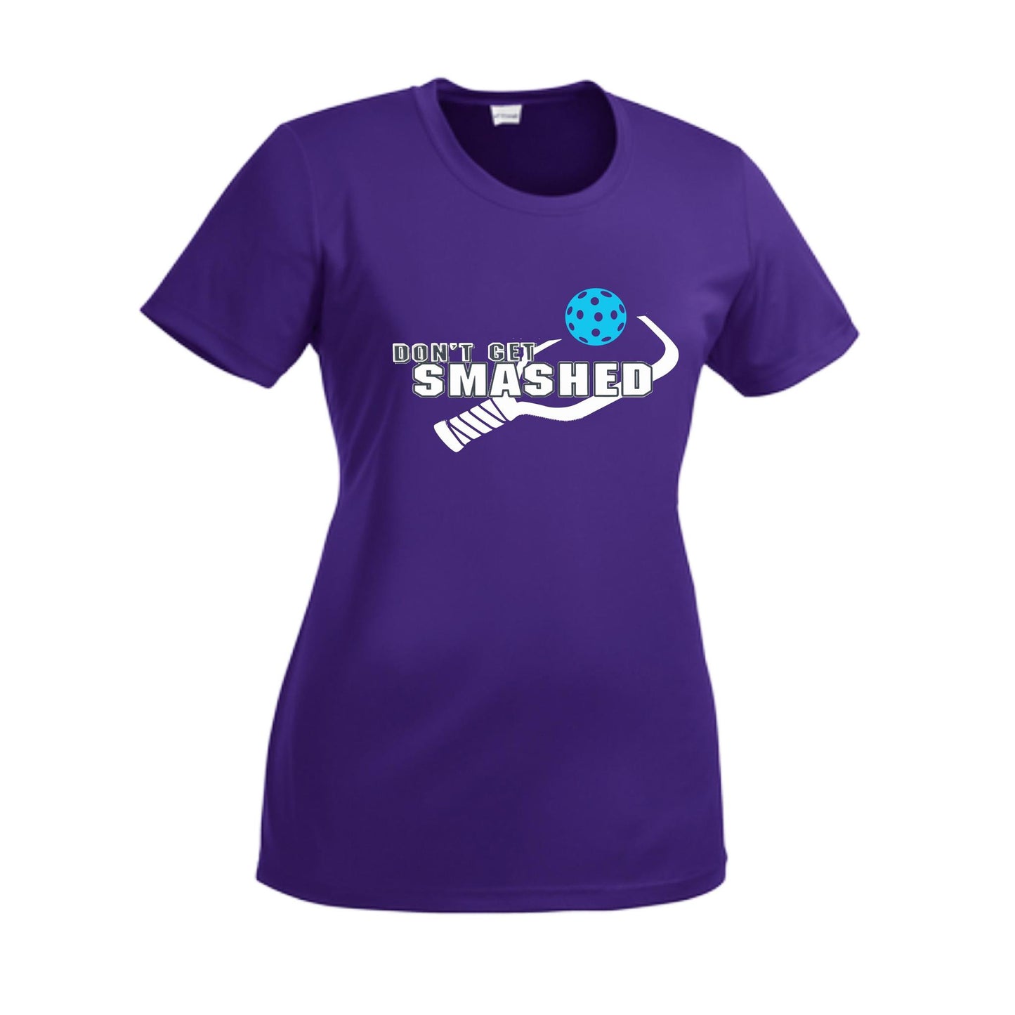 Don't Get Smashed With Pickleballs (Cyan Orange Pink) Customizable | Women’s Short Sleeve Crewneck Athletic Performance T-Shirts | 100% Polyester
