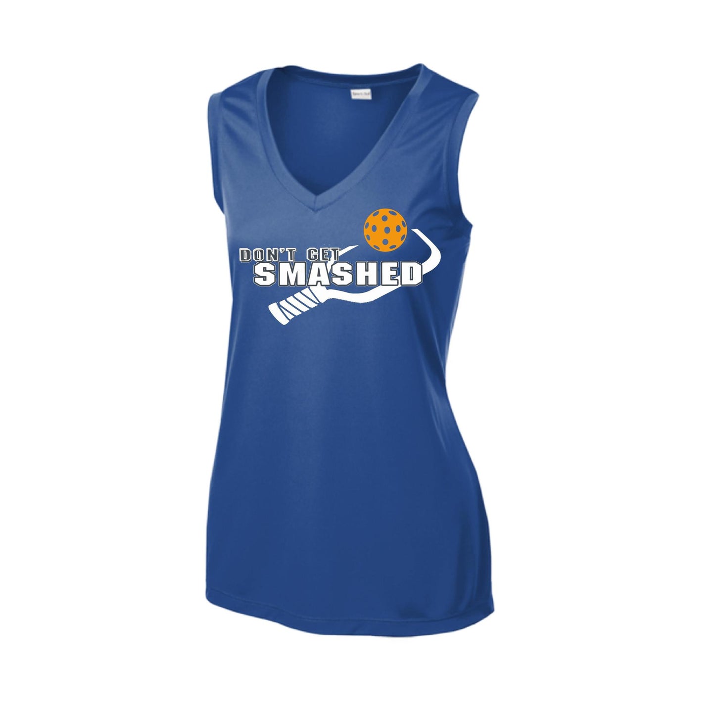 Don't Get Smashed With Pickleballs (Cyan Orange Pink) | Women’s Sleeveless Athletic Performance T-Shirt | 100% Polyester
