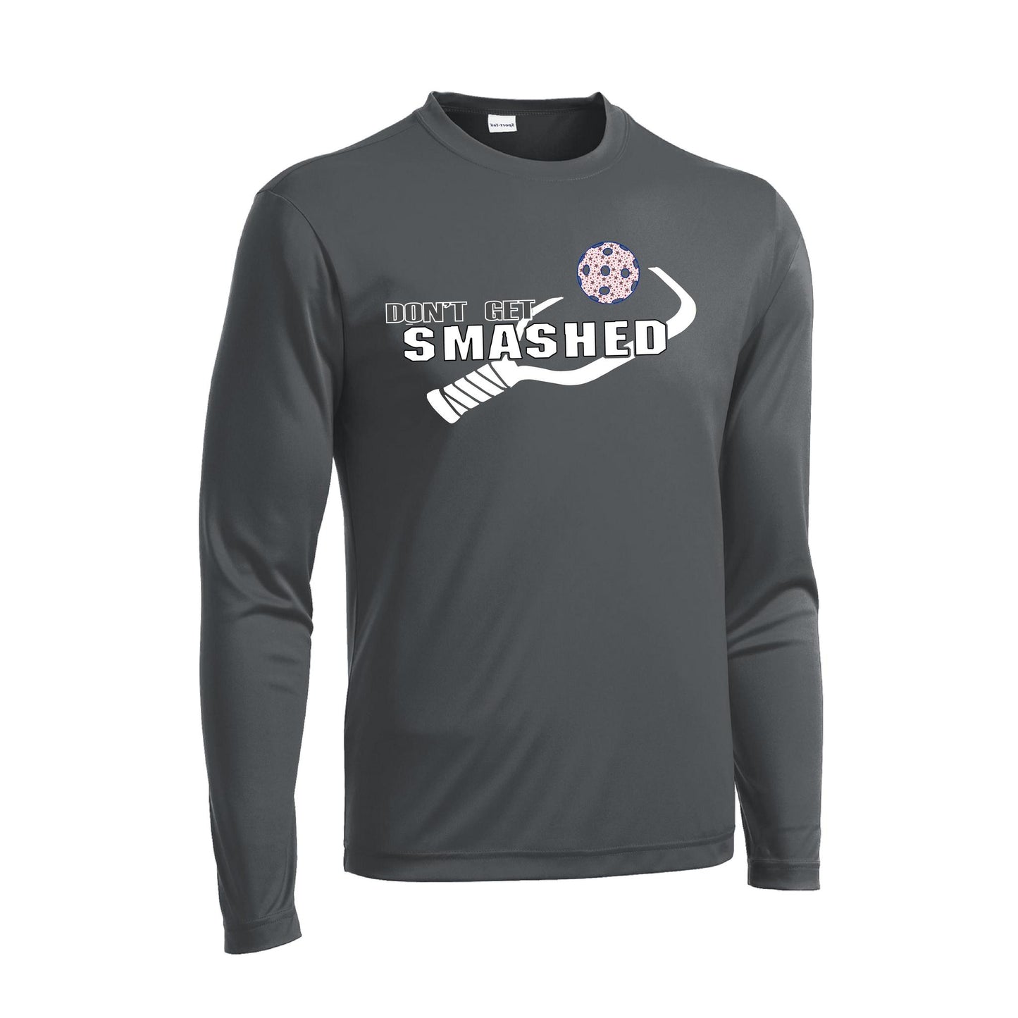 Don't Get Smashed With Pickleballs (Patriotic Stars) | Men's Long Sleeve Athletic Performance T-Shirt | 100% Polyester