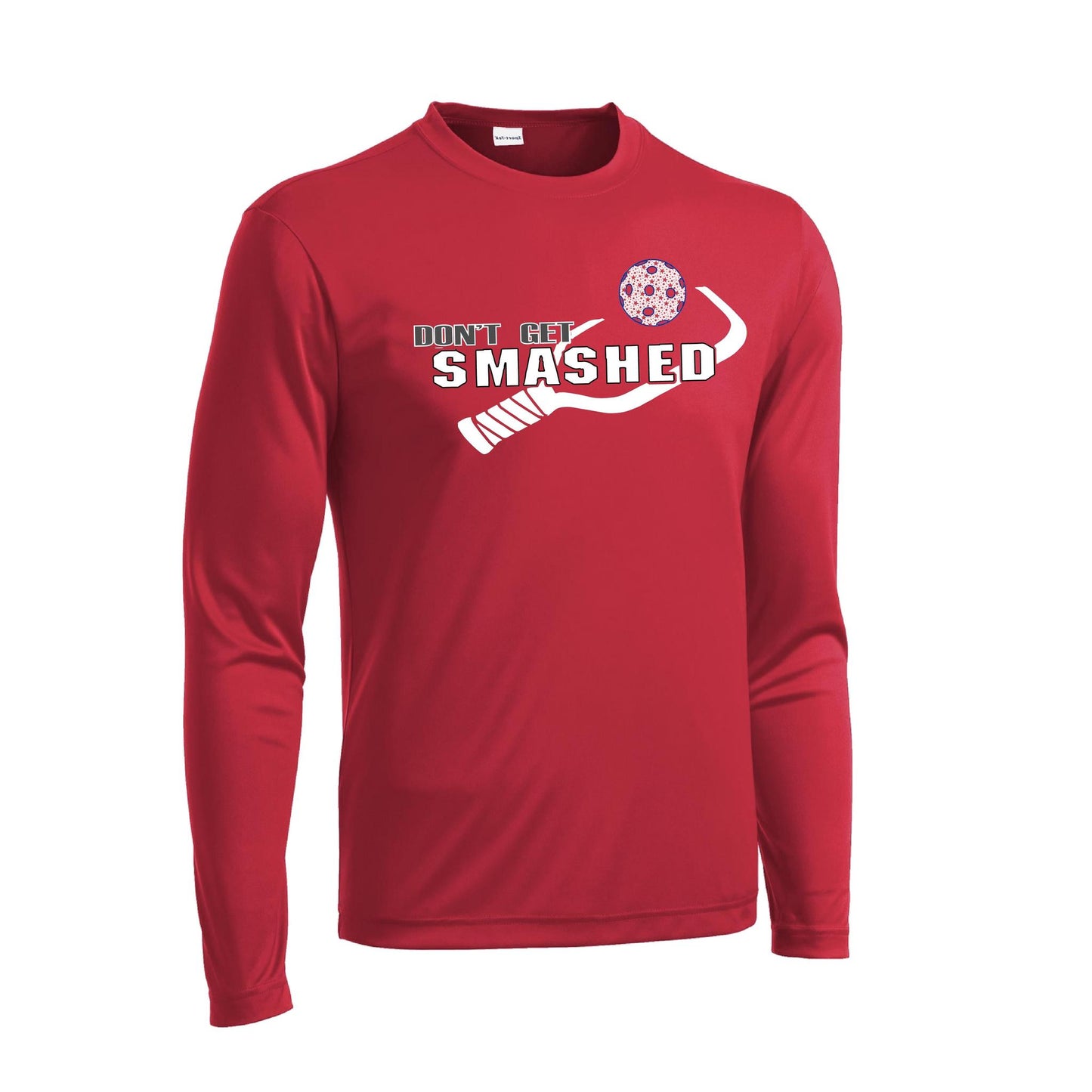Don't Get Smashed With Pickleballs (Patriotic Stars) | Men's Long Sleeve Athletic Performance T-Shirt | 100% Polyester