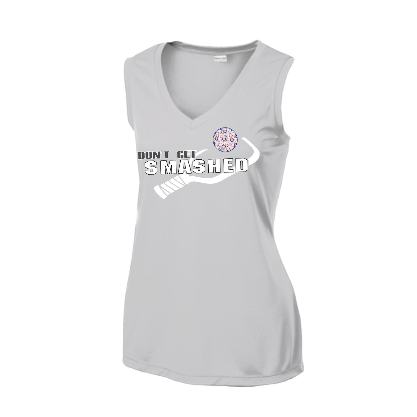 Don't Get Smashed With Pickleballs (Patriotic Stars) | Women’s Sleeveless Athletic Performance T-Shirt | 100% Polyester