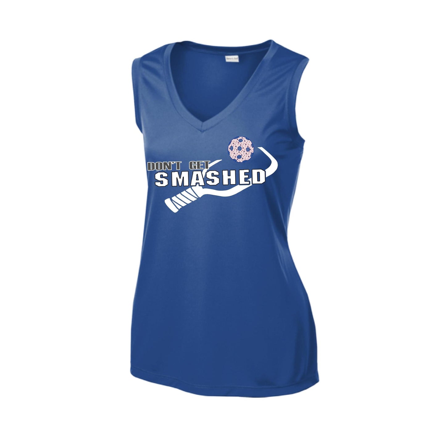 Don't Get Smashed With Pickleballs (Patriotic Stars) | Women’s Sleeveless Athletic Performance T-Shirt | 100% Polyester