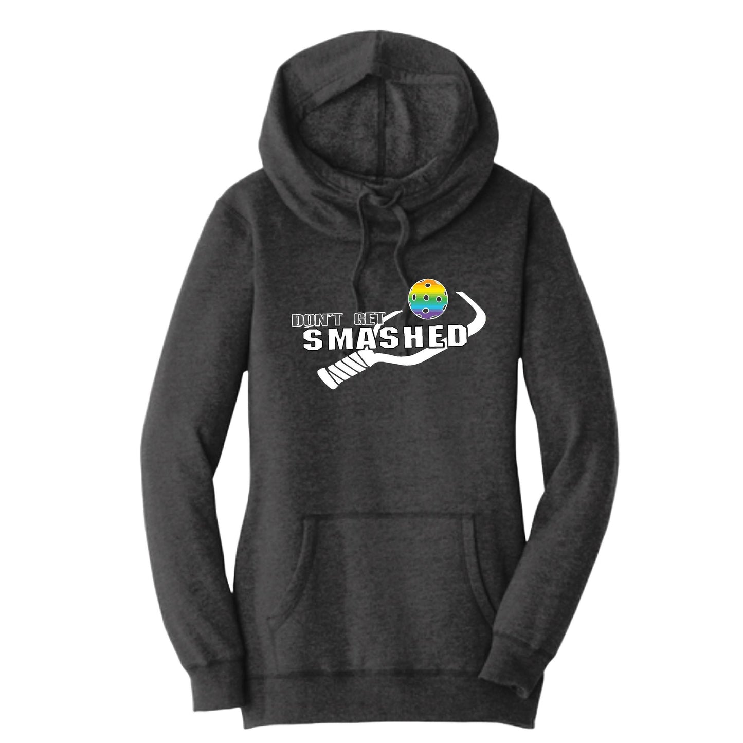 Don't Get Smashed With Pickleballs (Pink Purple Rainbow) | Women’s Cowl-Neck Hoodie Pickleball Sweatshirt | 55% Cotton 45% Poly Fleece