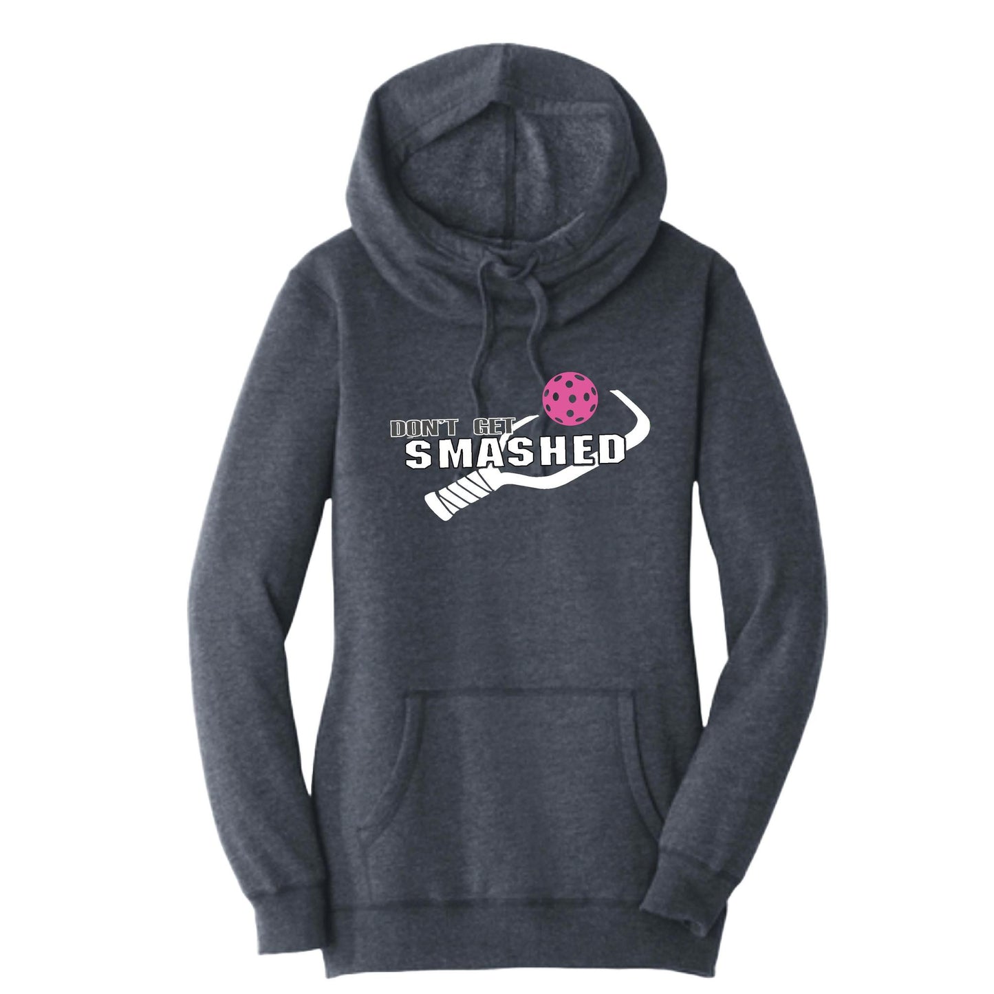 Don't Get Smashed With Pickleballs (Pink Purple Rainbow) | Women’s Cowl-Neck Hoodie Pickleball Sweatshirt | 55% Cotton 45% Poly Fleece