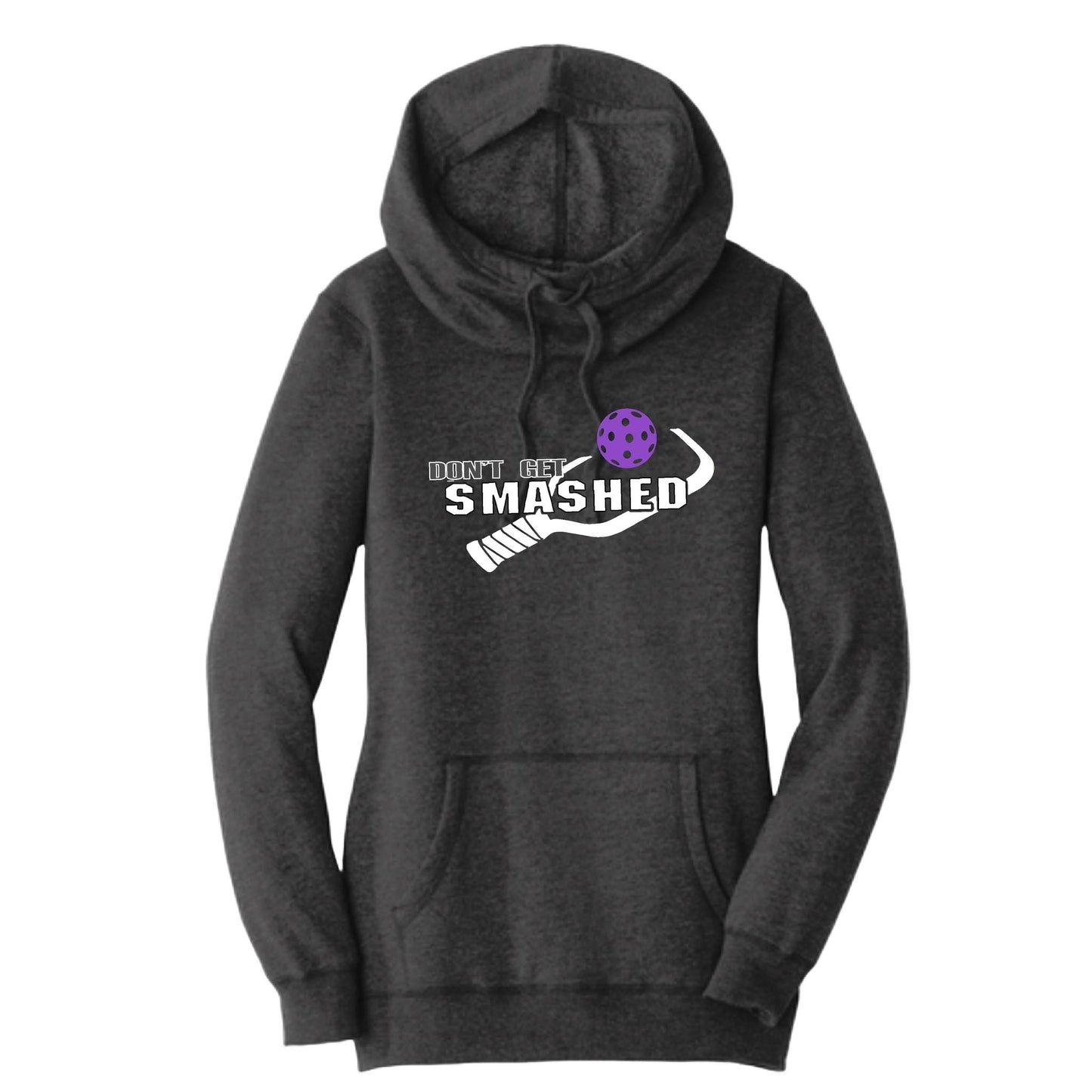 Don't Get Smashed With Pickleballs (Pink Purple Rainbow) | Women’s Cowl-Neck Hoodie Pickleball Sweatshirt | 55% Cotton 45% Poly Fleece