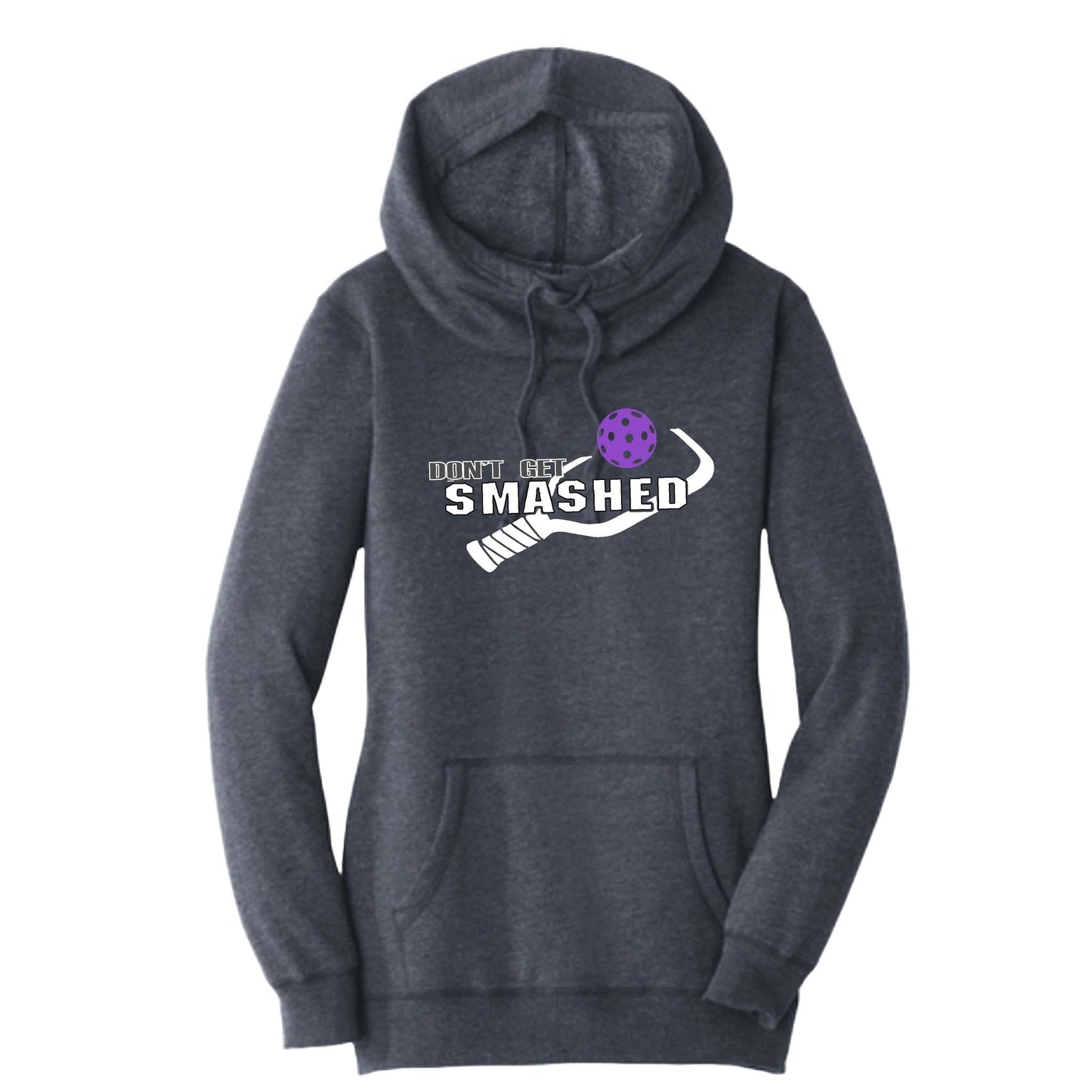 Don't Get Smashed With Pickleballs (Pink Purple Rainbow) | Women’s Cowl-Neck Hoodie Pickleball Sweatshirt | 55% Cotton 45% Poly Fleece