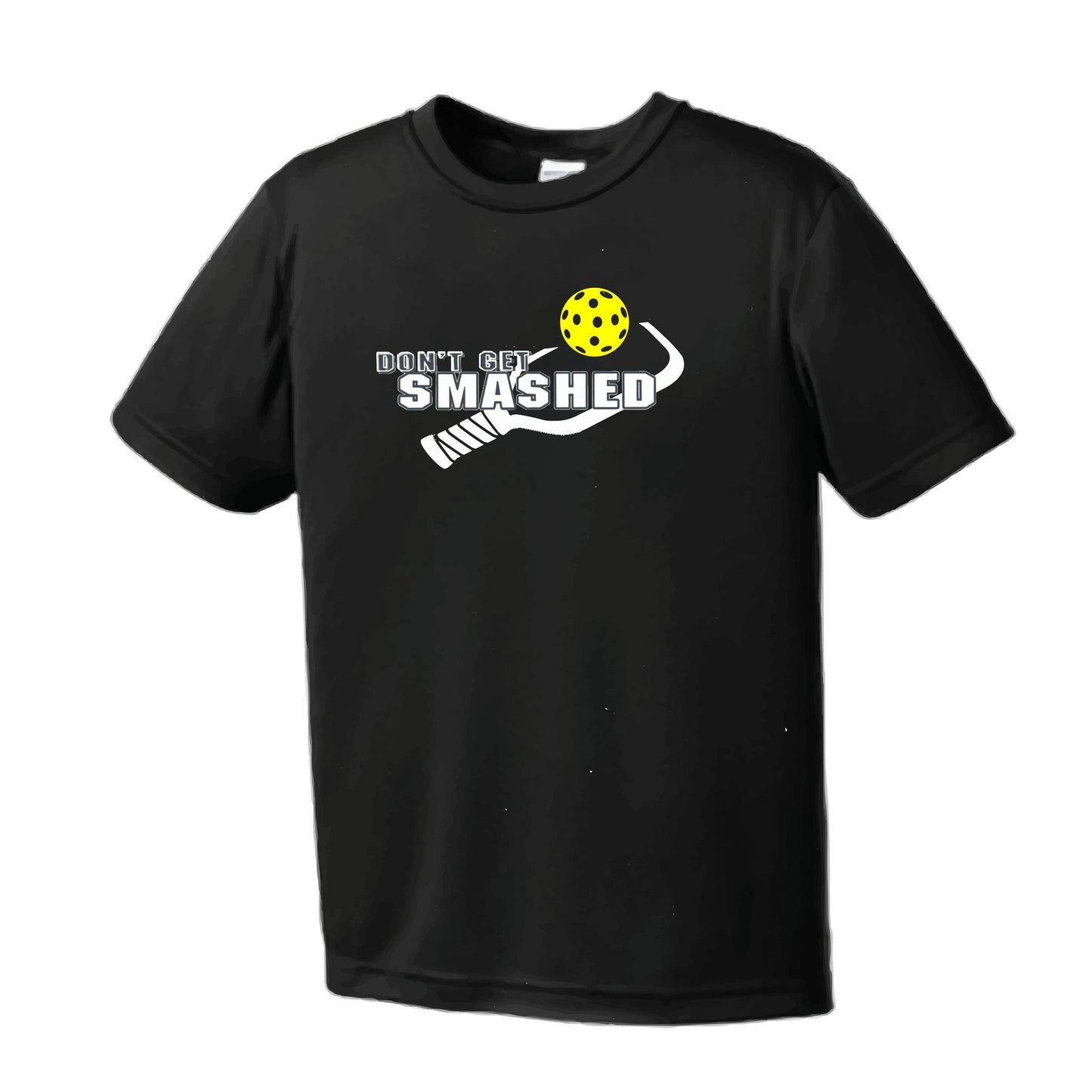 Don't Get Smashed With Pickleballs (Purple White Yellow) Customizable | Men's Short Sleeve Pickleball Performance T-Shirt | 100% Polyester