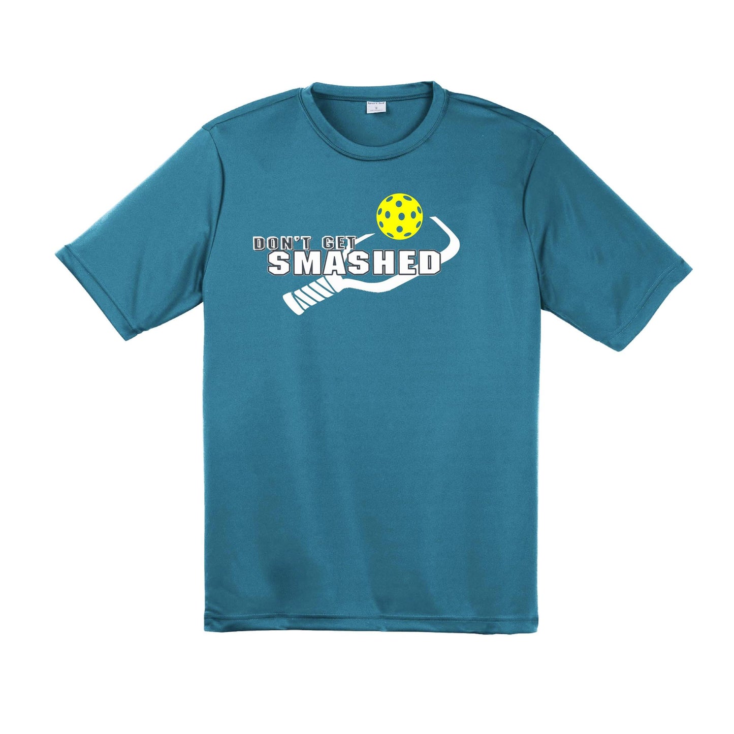 Don't Get Smashed With Pickleballs (Purple White Yellow) Customizable | Men's Short Sleeve Pickleball Performance T-Shirt | 100% Polyester