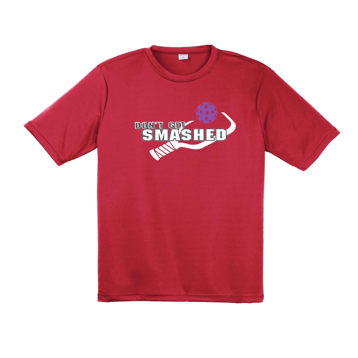 Don't Get Smashed With Pickleballs (Purple White Yellow) Customizable | Men's Short Sleeve Pickleball Performance T-Shirt | 100% Polyester