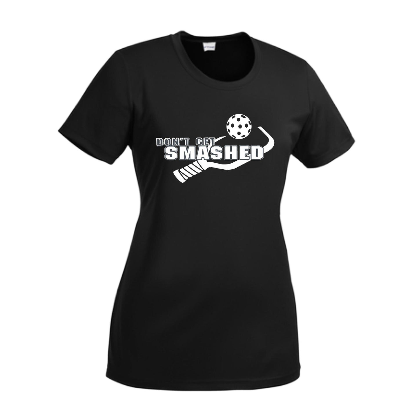 Don't Get Smashed With Pickleballs (Purple White Yellow) Customizable | Women’s Short Sleeve Crewneck Athletic Performance T-Shirts | 100% Polyester
