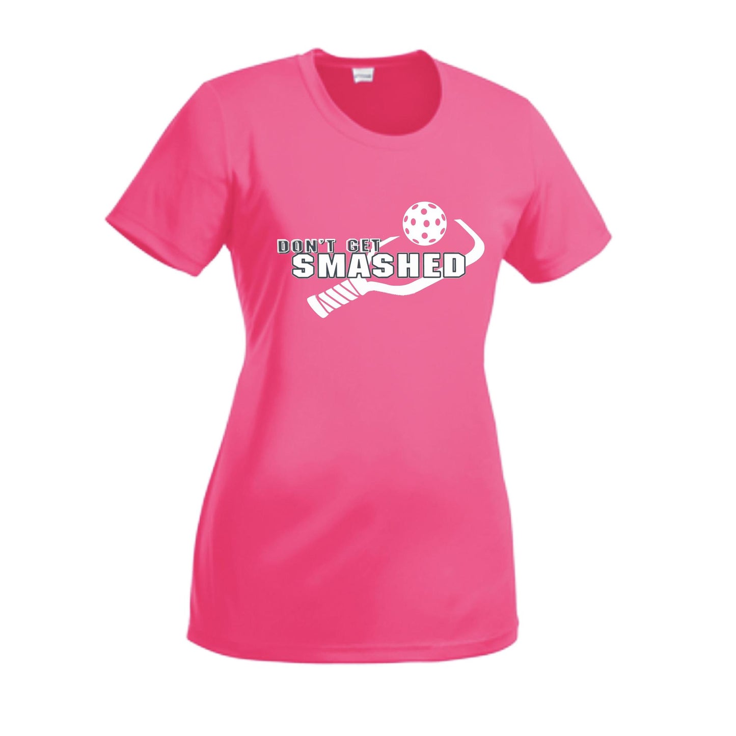 Don't Get Smashed With Pickleballs (Purple White Yellow) Customizable | Women’s Short Sleeve Crewneck Athletic Performance T-Shirts | 100% Polyester