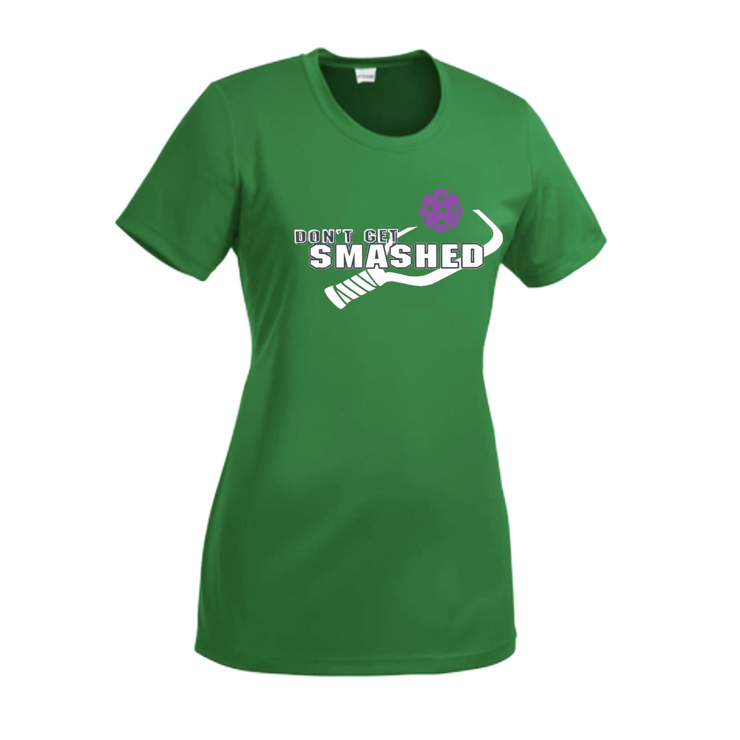 Don't Get Smashed With Pickleballs (Purple White Yellow) Customizable | Women’s Short Sleeve Crewneck Athletic Performance T-Shirts | 100% Polyester