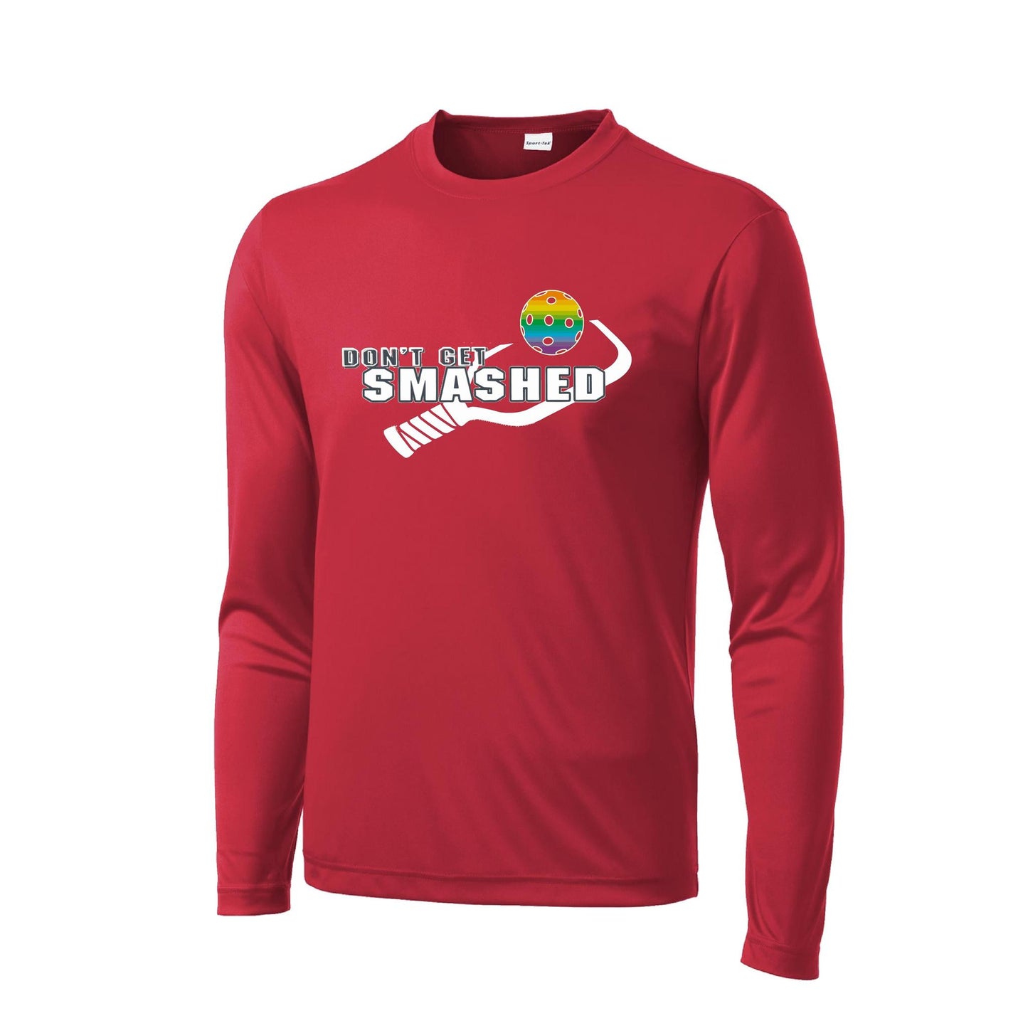 Don't Get Smashed With Pickleballs (Rainbow Green Red) Customizable | Men's Long Sleeve Athletic Performance T-Shirt | 100% Polyester
