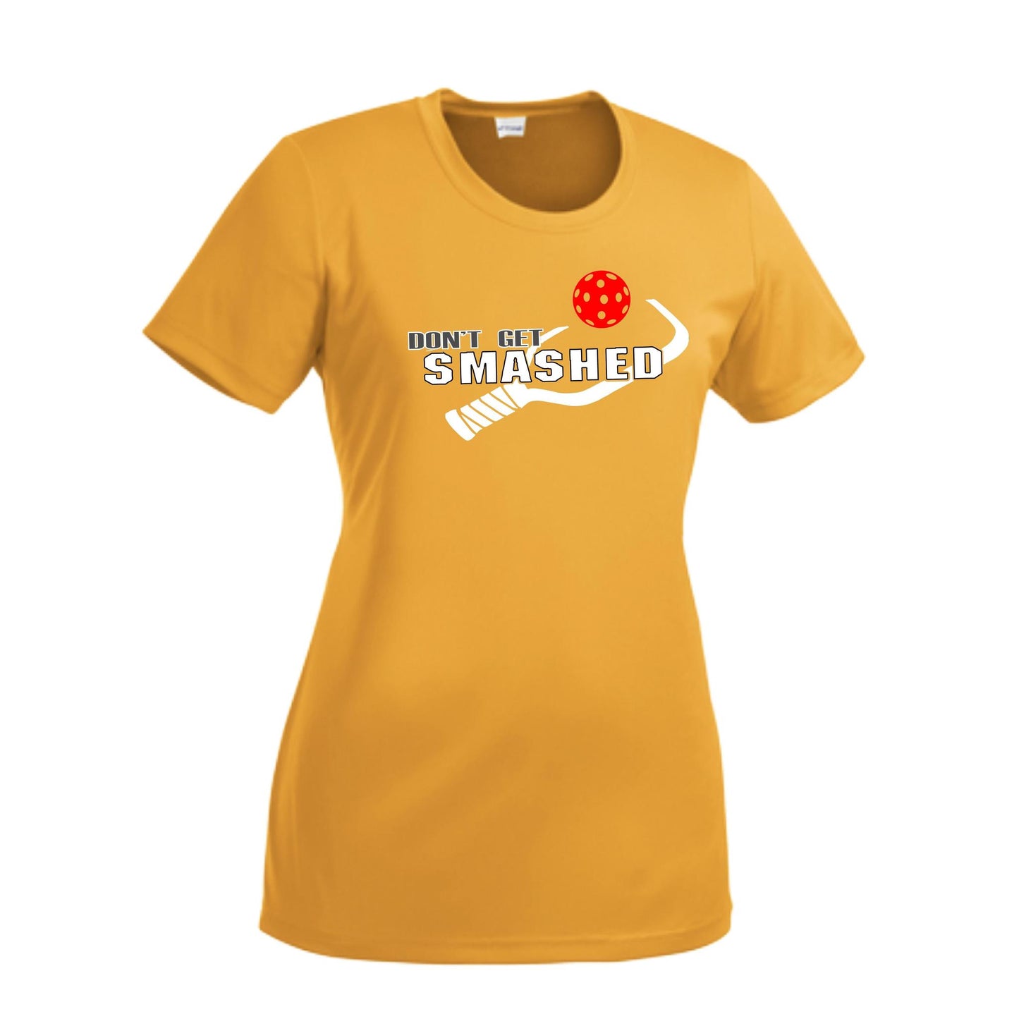 Don't Get Smashed With Pickleballs (Red Green Rainbow) Customizable | Women’s Short Sleeve Crewneck Athletic Performance T-Shirts | 100% Polyester