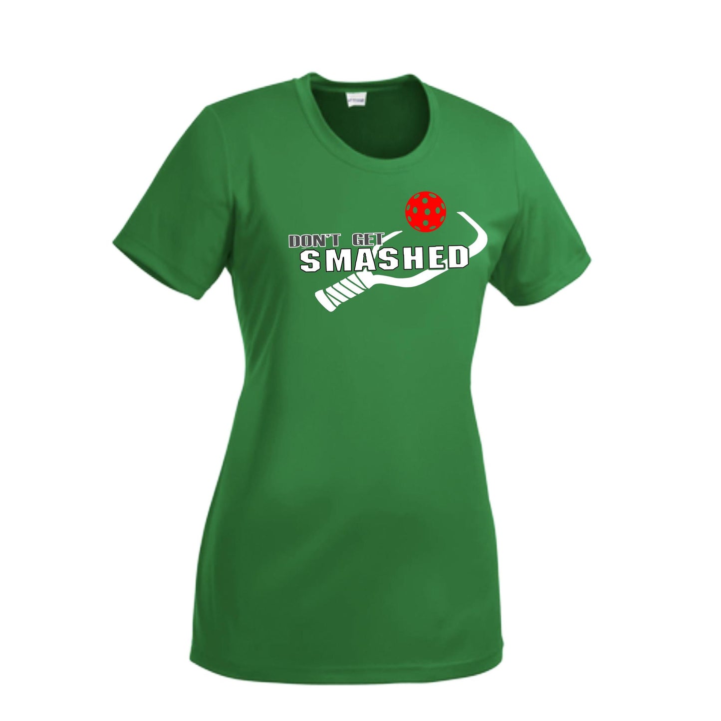 Don't Get Smashed With Pickleballs (Red Green Rainbow) Customizable | Women’s Short Sleeve Crewneck Athletic Performance T-Shirts | 100% Polyester