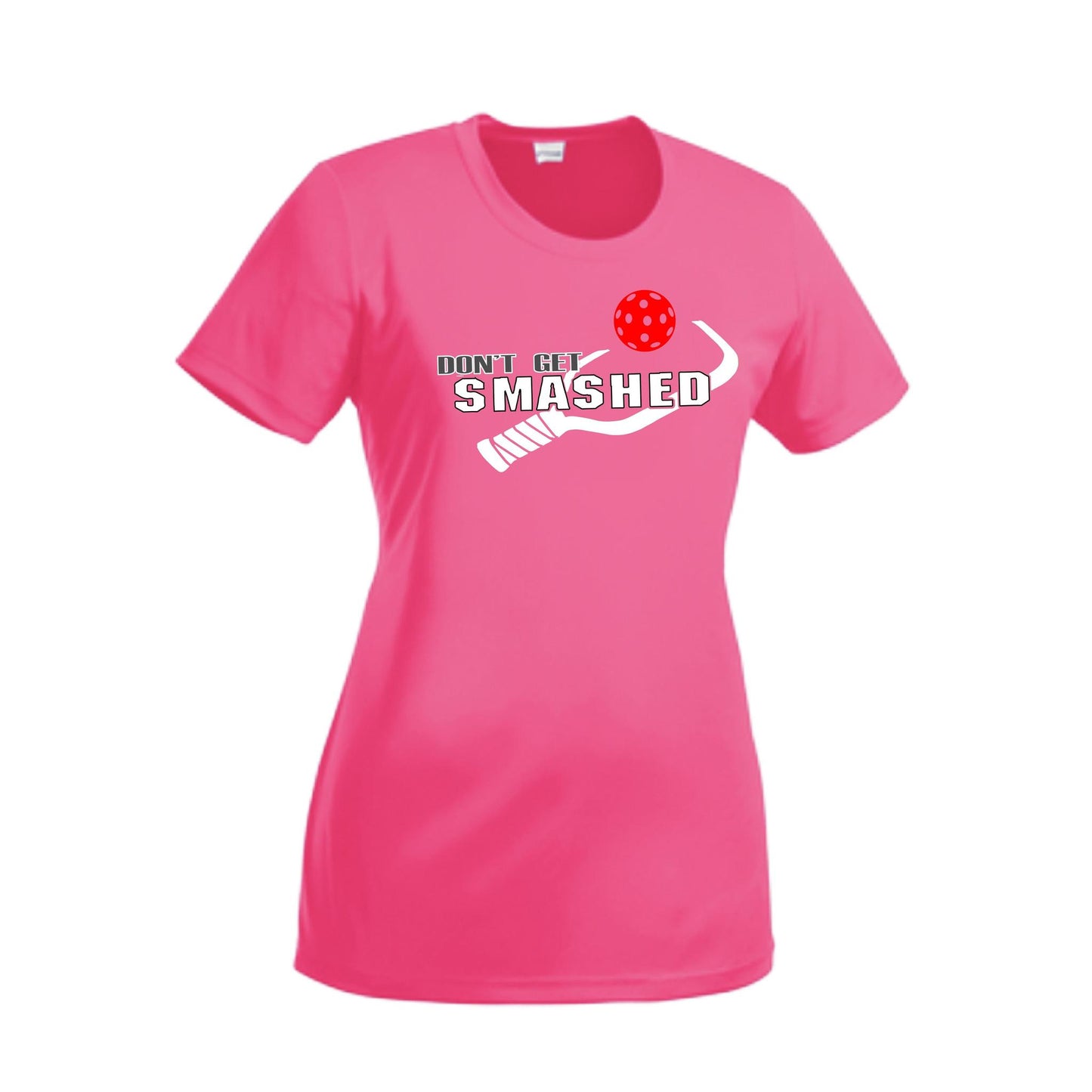 Don't Get Smashed With Pickleballs (Red Green Rainbow) Customizable | Women’s Short Sleeve Crewneck Athletic Performance T-Shirts | 100% Polyester
