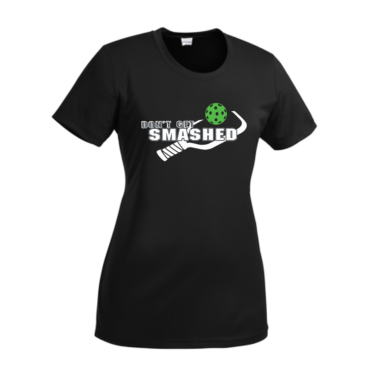 Don't Get Smashed With Pickleballs (Red Green Rainbow) Customizable | Women’s Short Sleeve Crewneck Athletic Performance T-Shirts | 100% Polyester