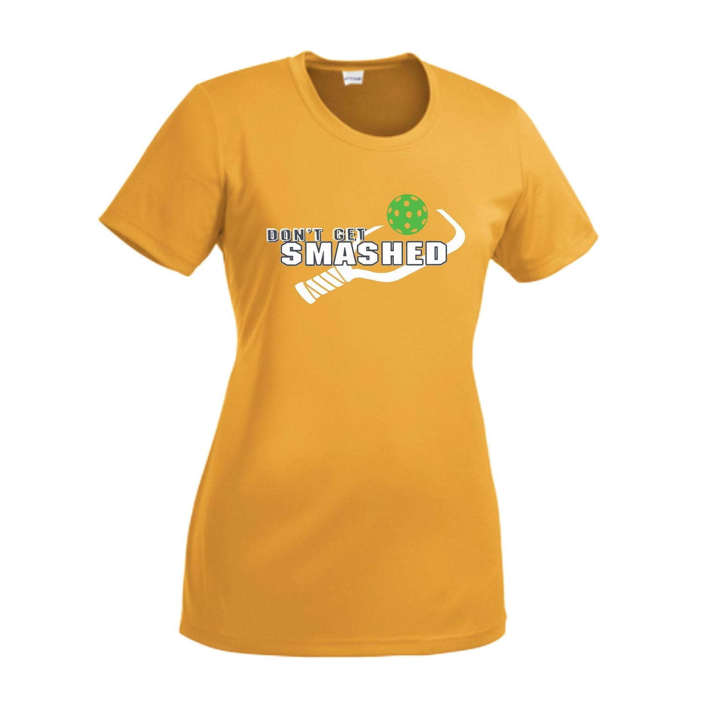 Don't Get Smashed With Pickleballs (Red Green Rainbow) Customizable | Women’s Short Sleeve Crewneck Athletic Performance T-Shirts | 100% Polyester