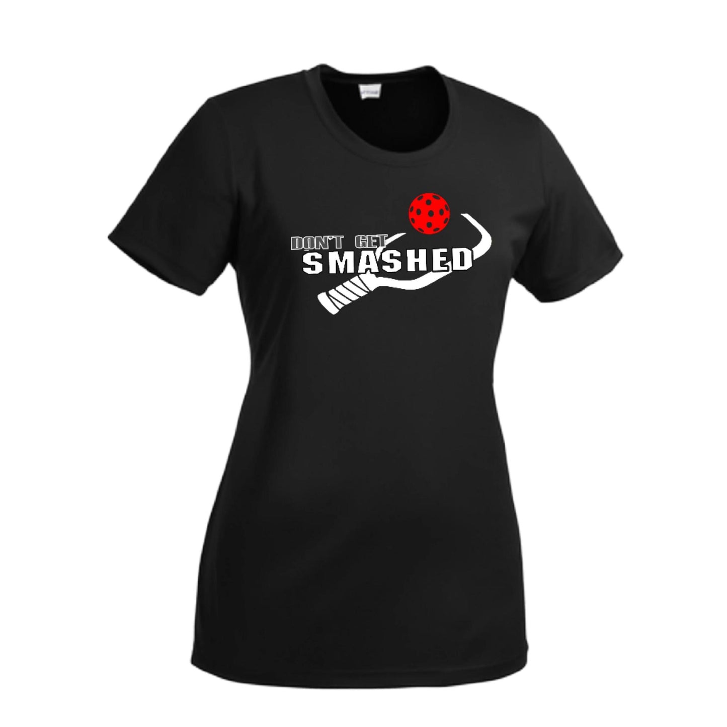 Don't Get Smashed With Pickleballs (Red Green Rainbow) Customizable | Women’s Short Sleeve Crewneck Athletic Performance T-Shirts | 100% Polyester