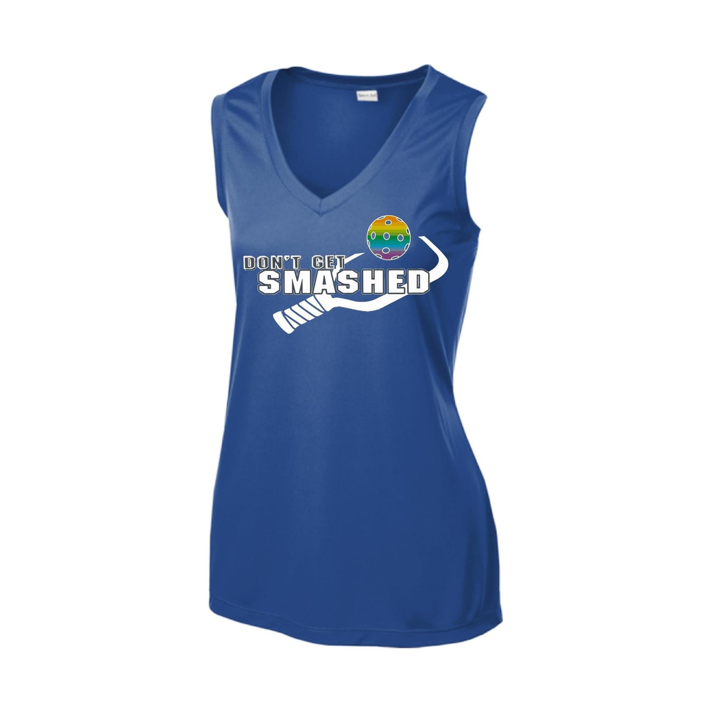 Don't Get Smashed With Pickleballs (Red Green Rainbow) | Women’s Sleeveless Athletic Performance T-Shirt | 100% Polyester