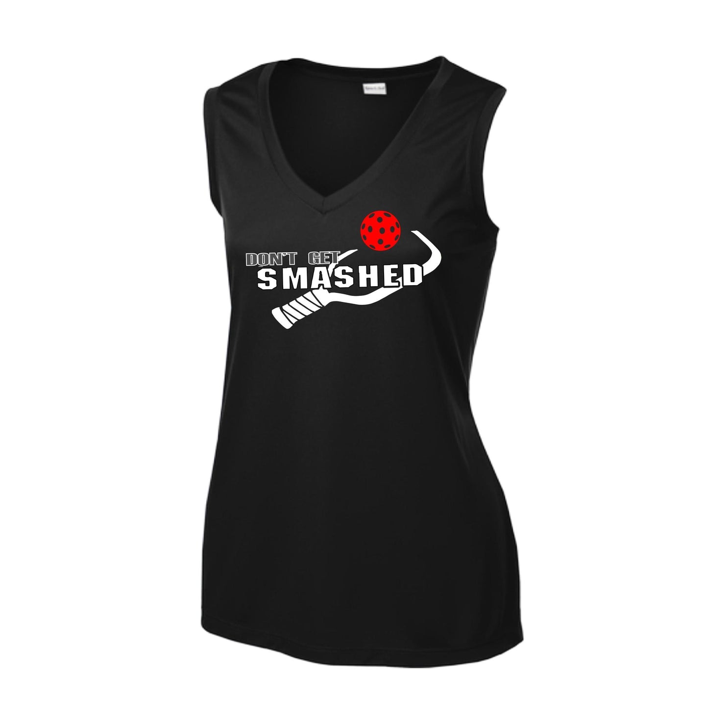 Don't Get Smashed With Pickleballs (Red Green Rainbow) | Women’s Sleeveless Athletic Performance T-Shirt | 100% Polyester