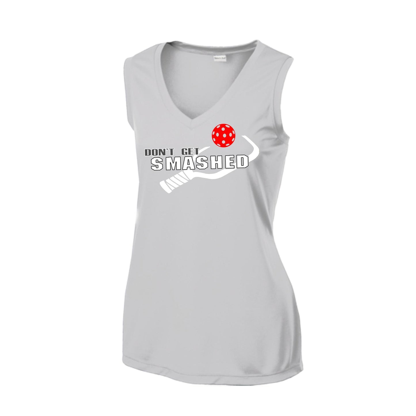 Don't Get Smashed With Pickleballs (Red Green Rainbow) | Women’s Sleeveless Athletic Performance T-Shirt | 100% Polyester