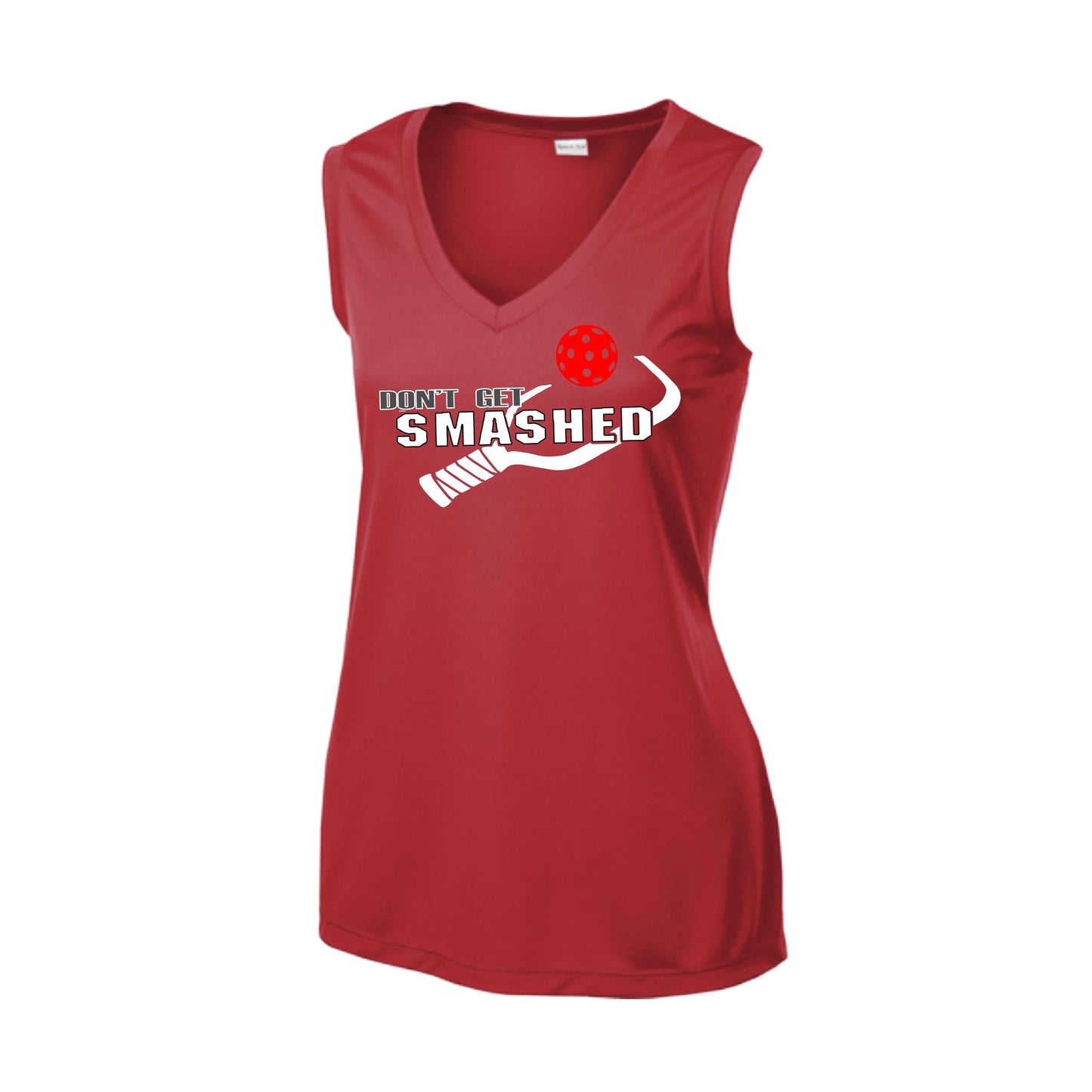 Don't Get Smashed With Pickleballs (Red Green Rainbow) | Women’s Sleeveless Athletic Performance T-Shirt | 100% Polyester