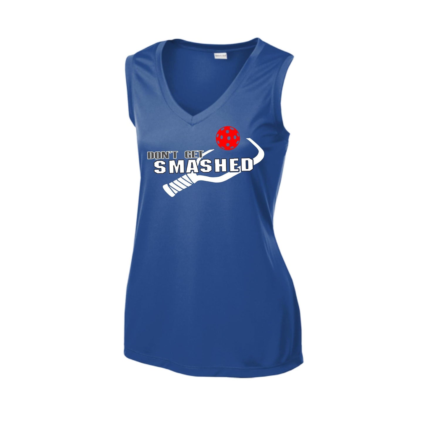 Don't Get Smashed With Pickleballs (Red Green Rainbow) | Women’s Sleeveless Athletic Performance T-Shirt | 100% Polyester