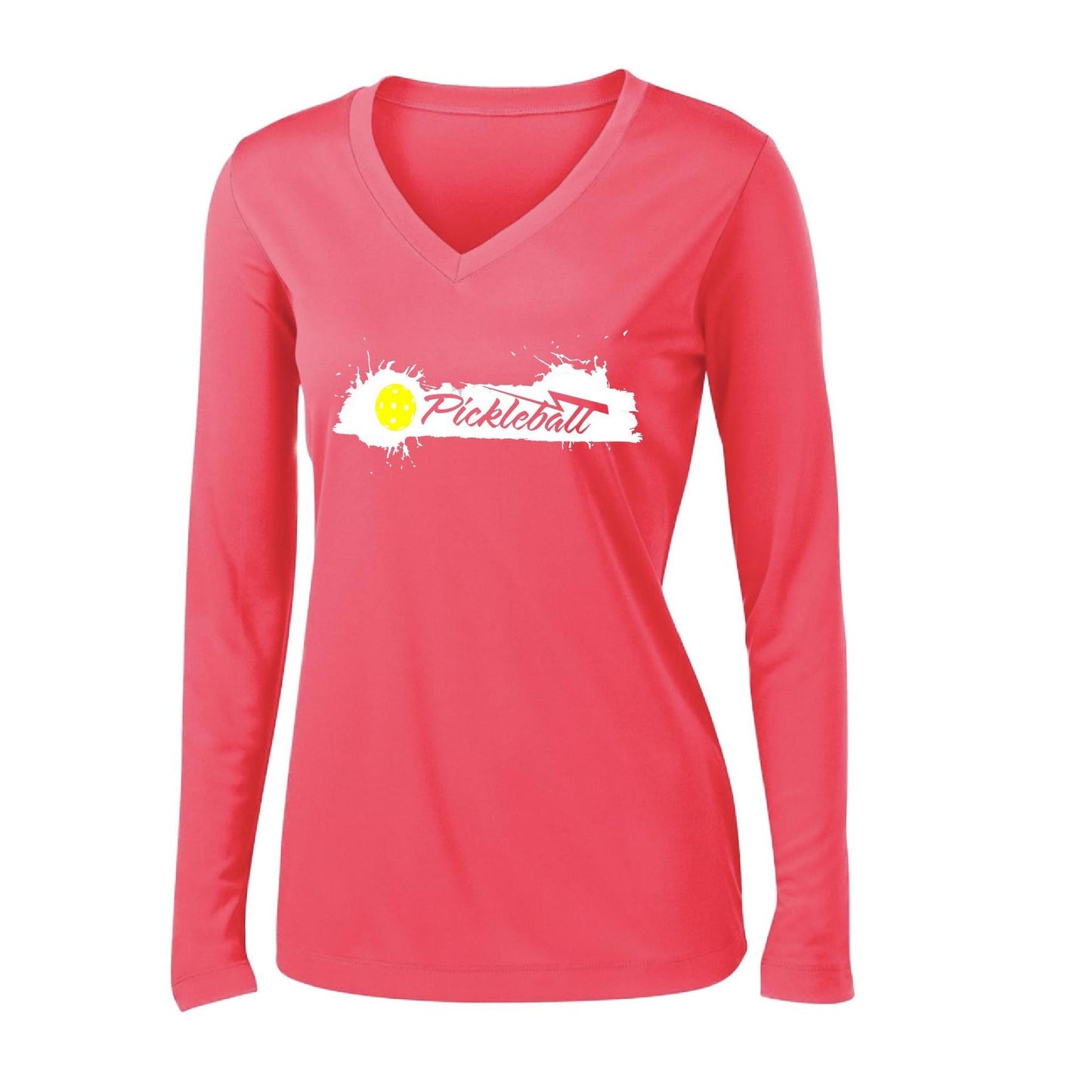 Extreme Pickleball | Women's Long Sleeve V-Neck Pickleball Performance T-Shirts | 100% Polyester