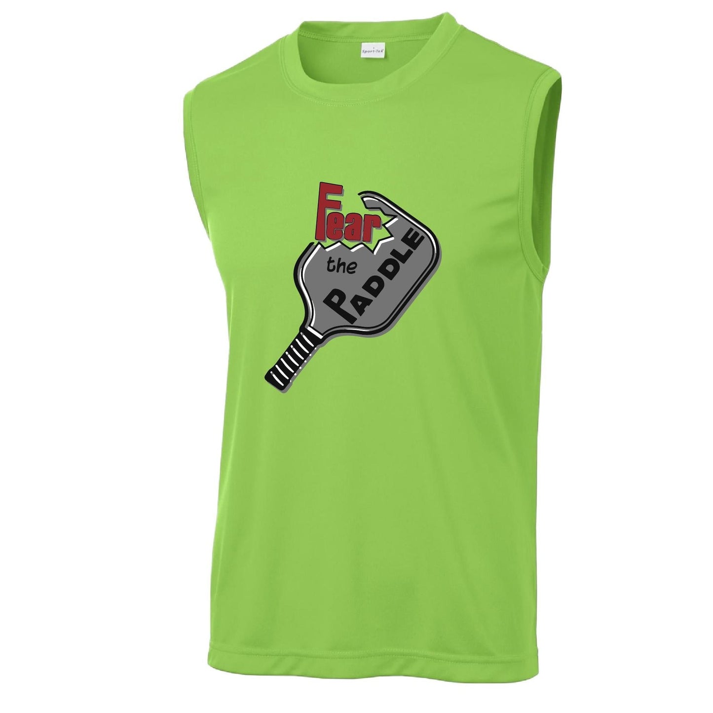 Fear The Paddle | Men's Sleeveless Pickleball Performance T-Shirt | 100% Polyester