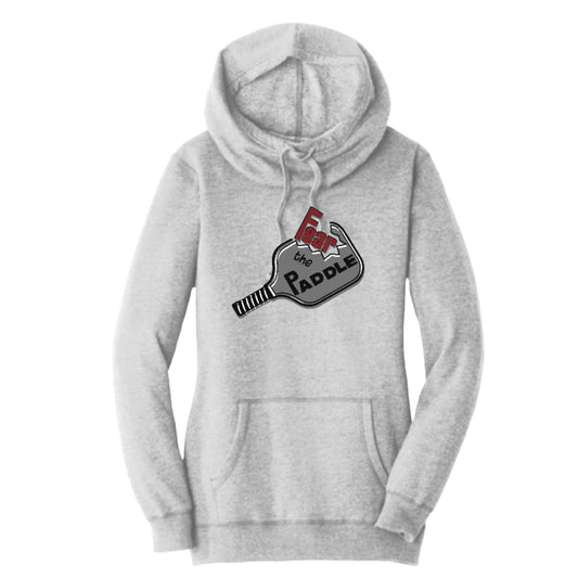 Fear The Paddle | Women’s Cowl-Neck Hoodie Pickleball Sweatshirt | 55% Cotton 45% Poly Fleece