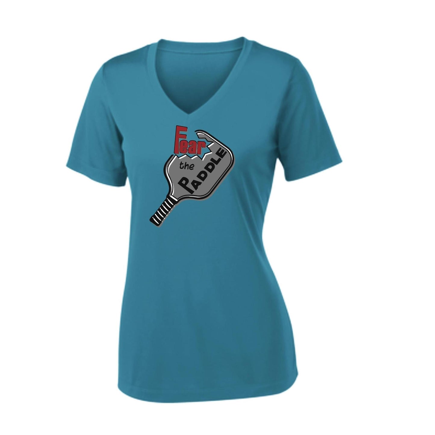 Fear The Paddle | Women's Short Sleeve V-Neck Pickleball Performance T-Shirts | 100% Polyester