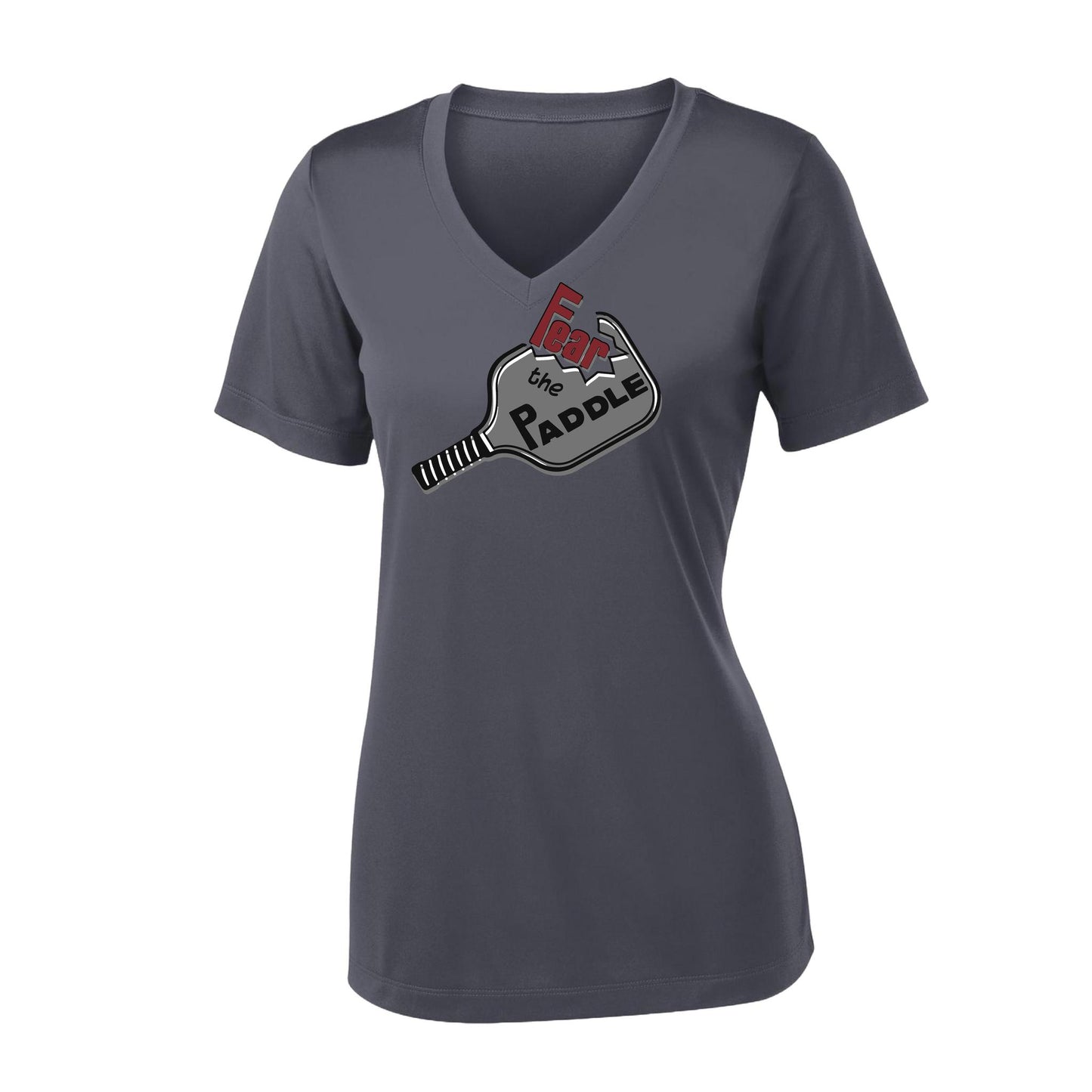 Fear The Paddle | Women's Short Sleeve V-Neck Pickleball Performance T-Shirts | 100% Polyester