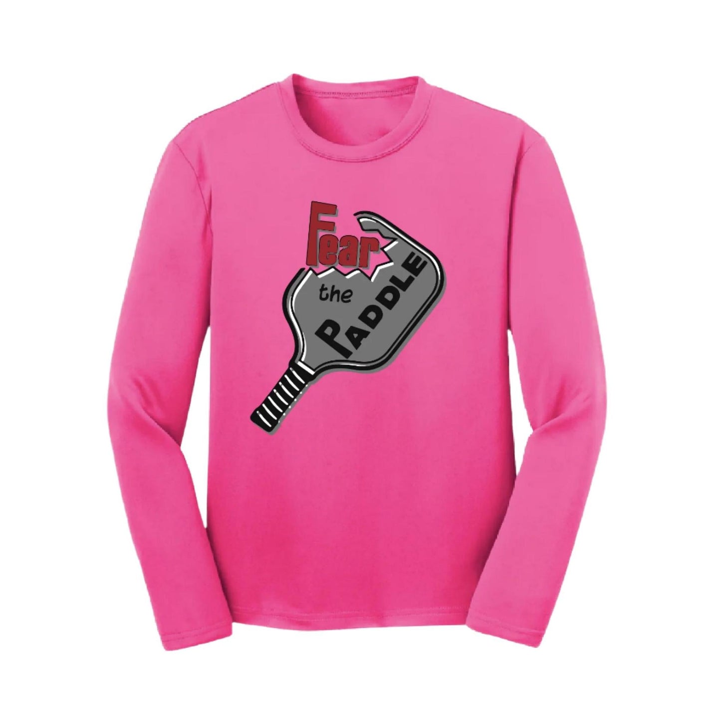 Fear The Pickleball Paddle | Youth Long Sleeve Pickleball Performance T-Shirts | 100% Polyester