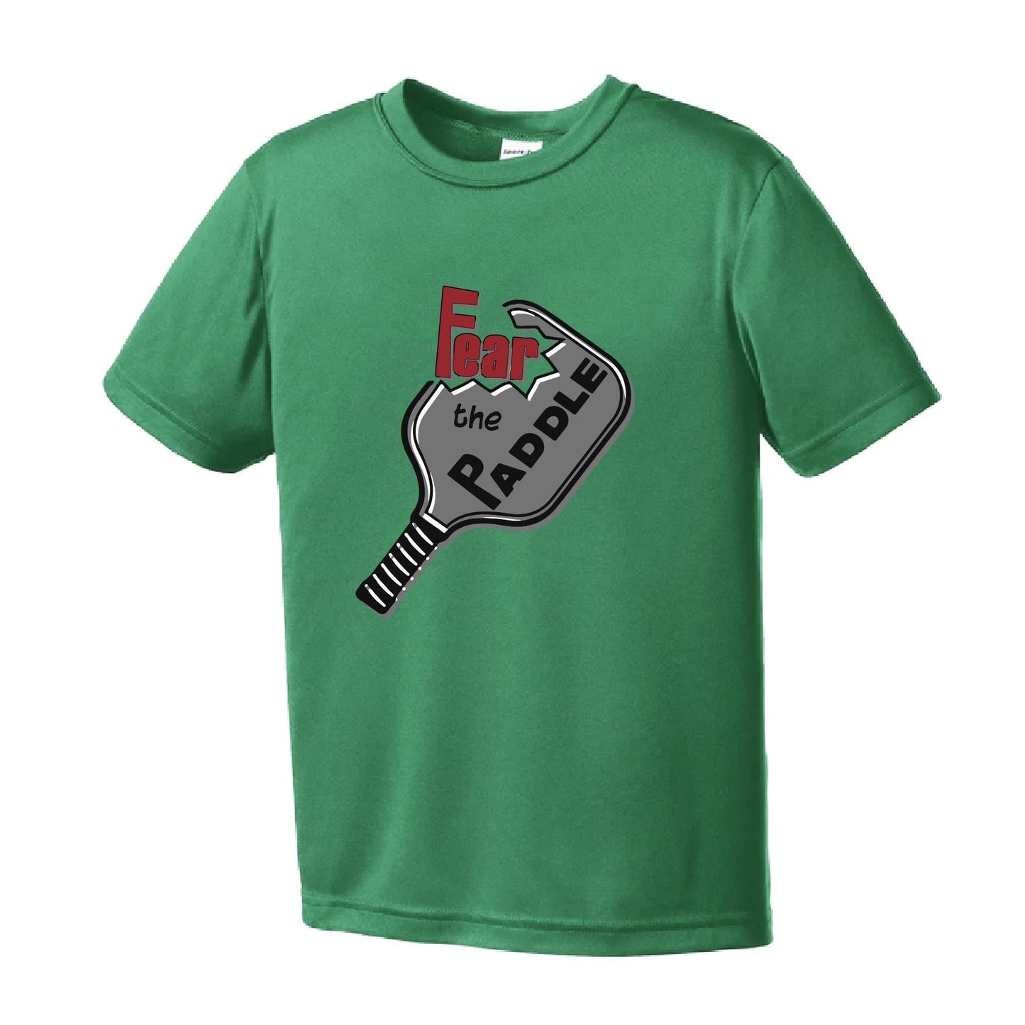 Fear The Pickleball Paddle | Youth Short Sleeve Pickleball Performance T-Shirts | 100% Polyester