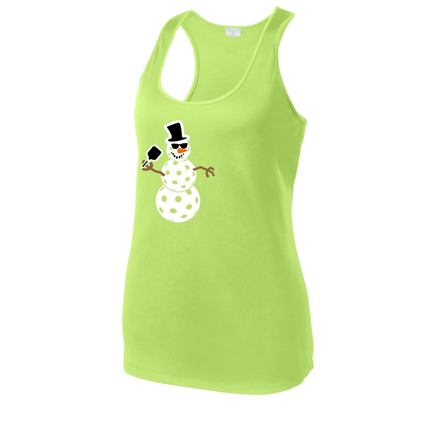 Frosty The Dinking Snowman | Clearance Women's Racerback Pickleball Performance Tank | 100% Polyester
